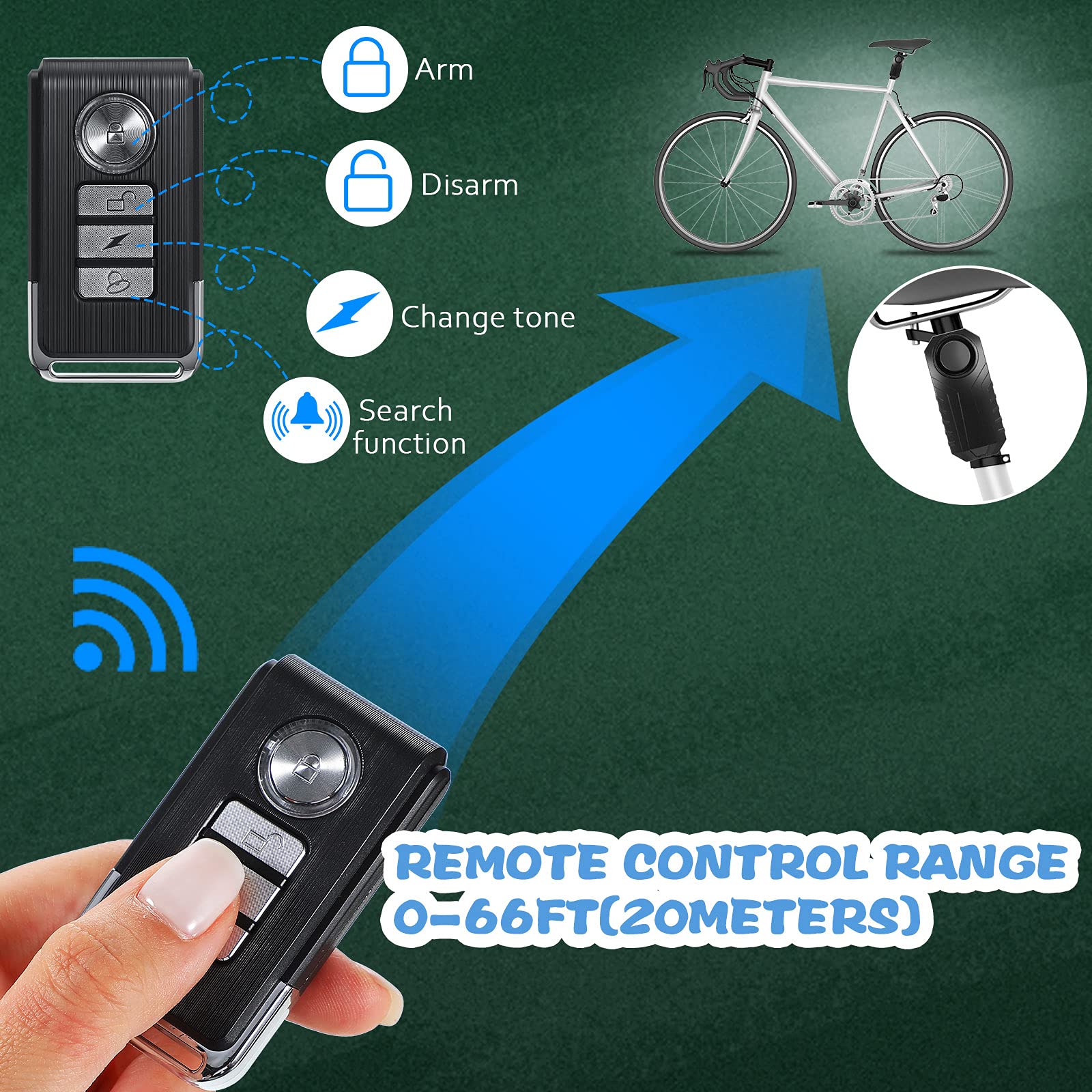 Wireless Bicycle Alarm with Remote - 113dB Anti-Theft Vibration Alarm for Bike, Motorcycle & Vehicle Security - Waterproof & Durable - Also Works as Door/Window Alarm (4-Pack) - Perfect for Outdoor Adventures, Commuting & Home Security
