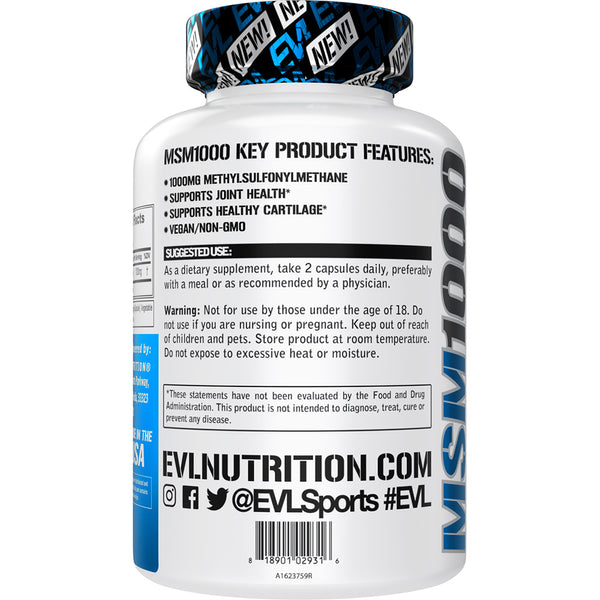 EVLution Nutrition MSM 1000 Supplement - 120 Capsules (60 Servings) for Joint Support & Muscle Recovery - Ideal for Athletes & Active Lifestyles