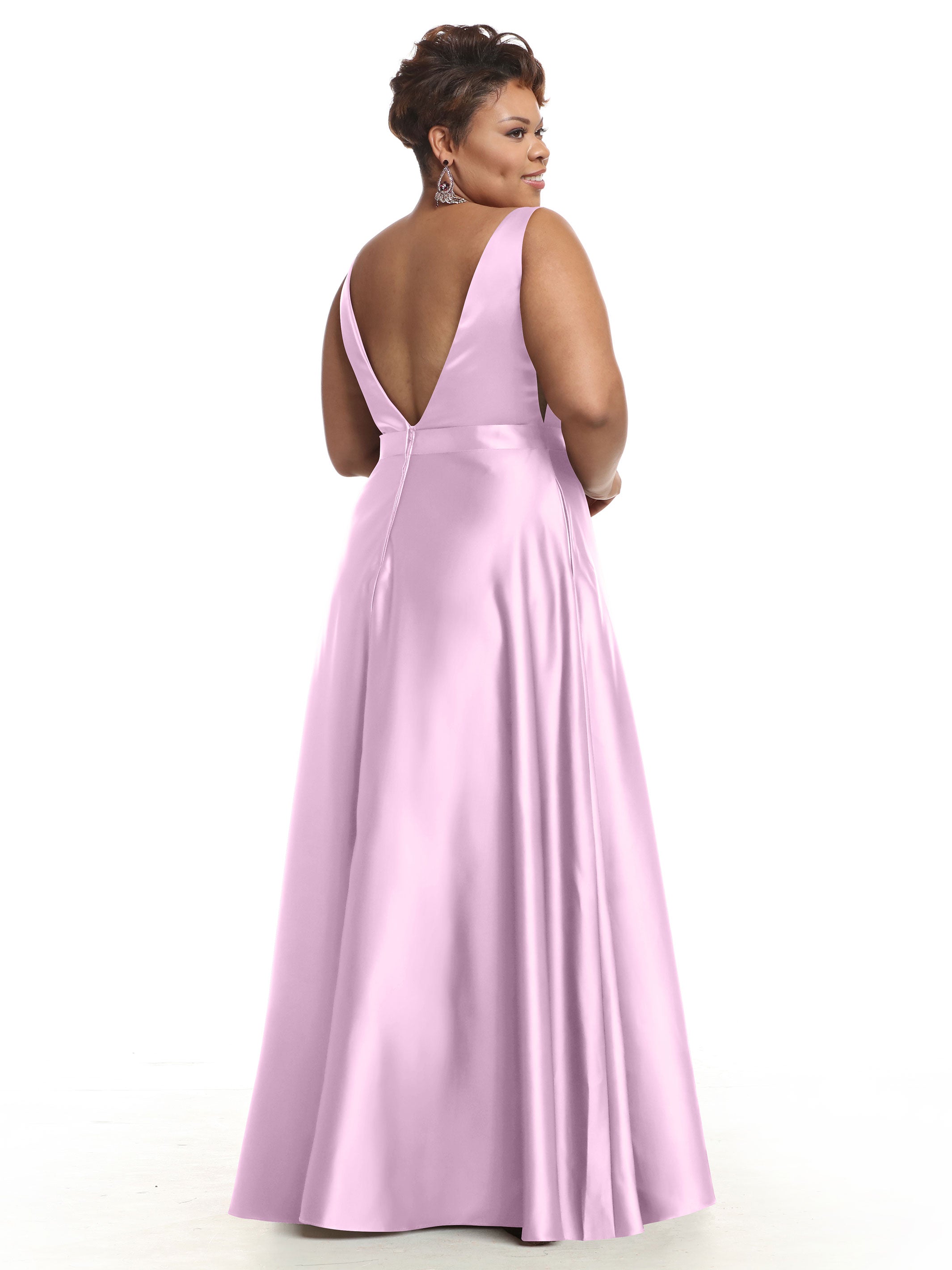 Elegant 80118 Satin A-Line Bridesmaid Dress with V-Neckline & Sash - Perfect for Weddings, Formal Events & Special Occasions