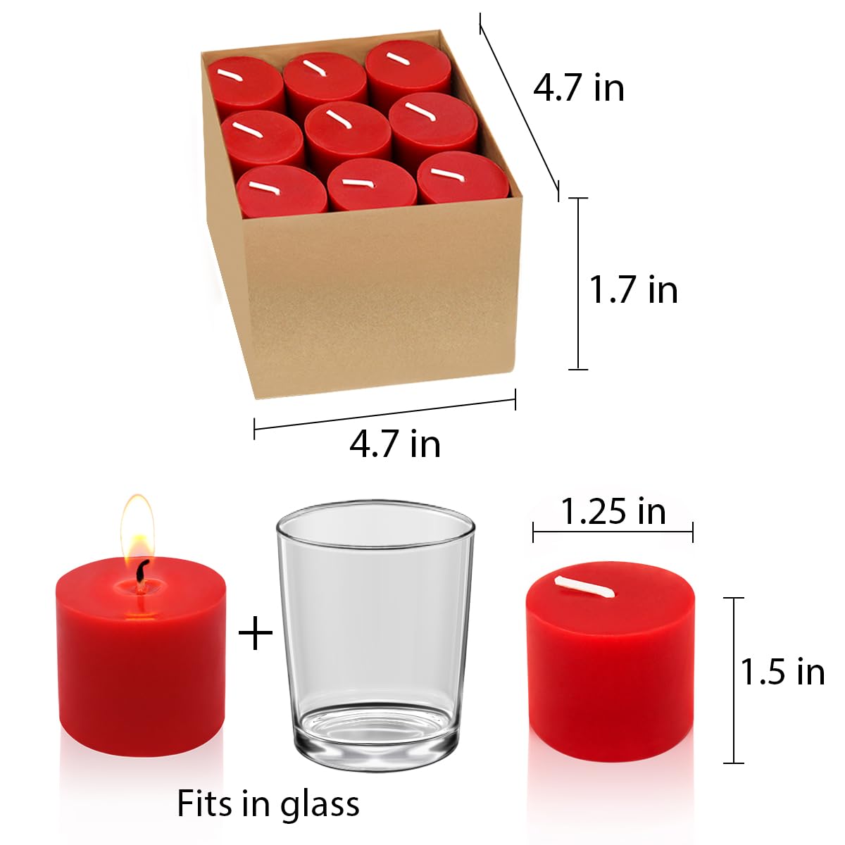 9 Pack Red Votive Candles - Unscented 1.5