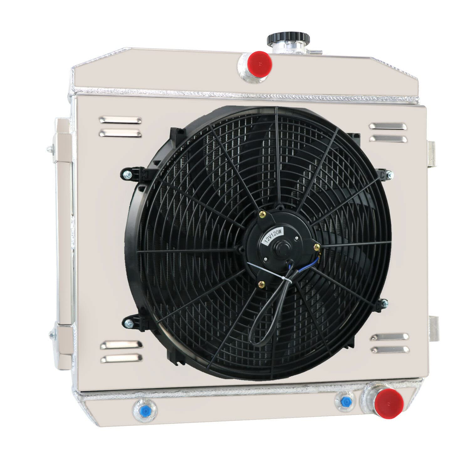 1955-1957 Chevy Bel Air Truck One-Fifty Two-Ten Series 3 Row Aluminum Radiator with Fan Shroud & Relay - High Performance Cooling for L6 & V8 Gas Engines - Perfect for Restoration Projects & Hot Rod Upgrades