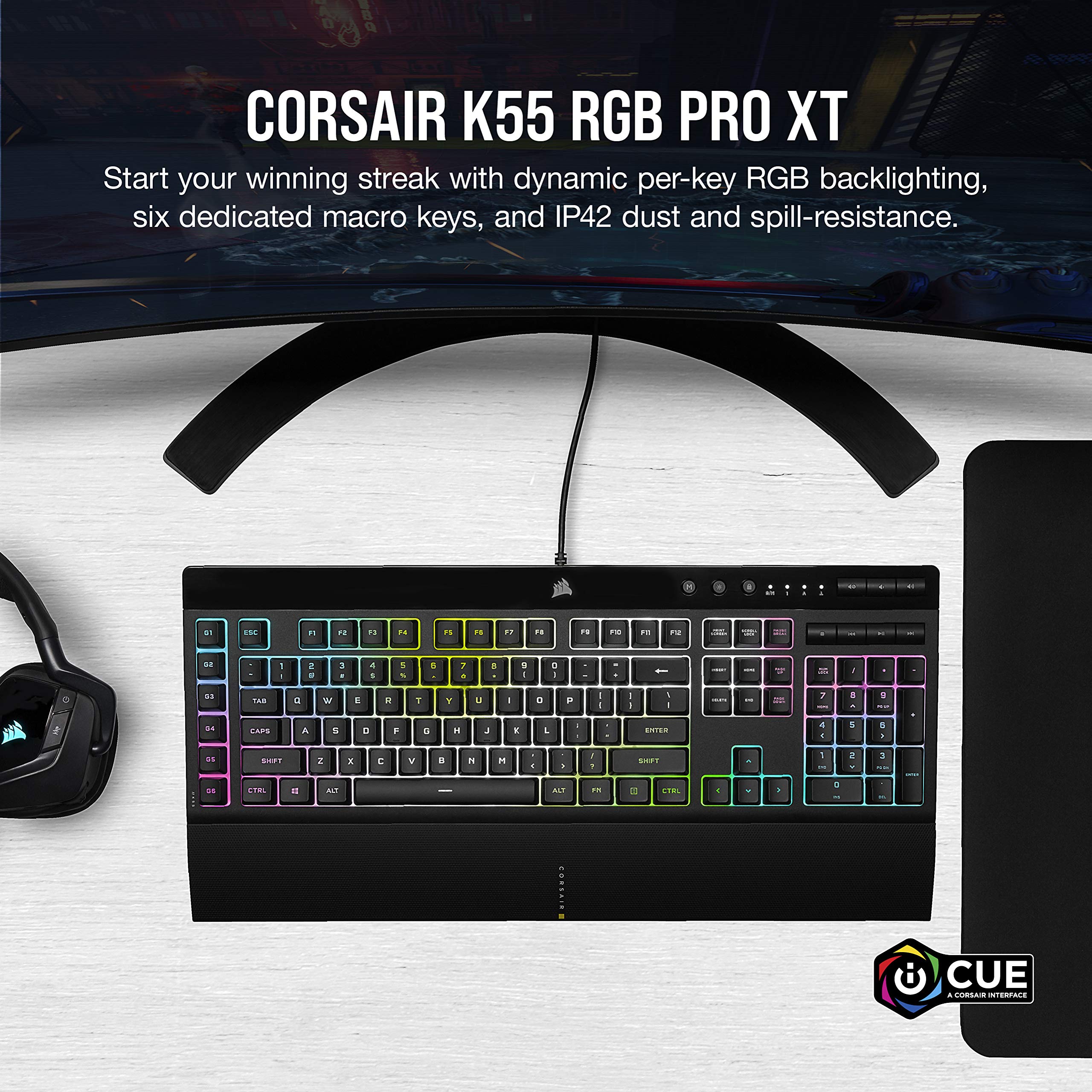 Corsair K55 RGB PRO XT Wired Gaming Keyboard & Harpoon RGB Wireless Gaming Mouse Combo - Backlit Membrane Keyboard, Rechargeable Mouse with Slipstream Tech - Perfect for PC Gaming, Streaming, and Office Work
