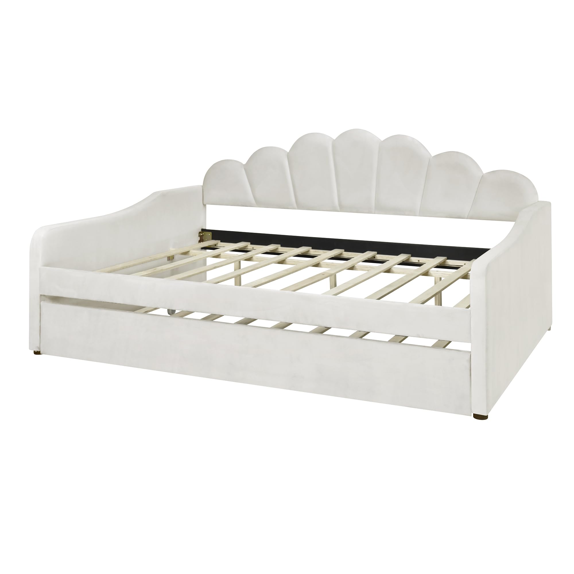 Bellemave Full Size Daybed with Trundle - Convertible Sofa Bed for Adults & Kids, Velvet Upholstered Sleeper for Living Room, Guest Room or Dorm - Beige Modern Furniture for Small Spaces