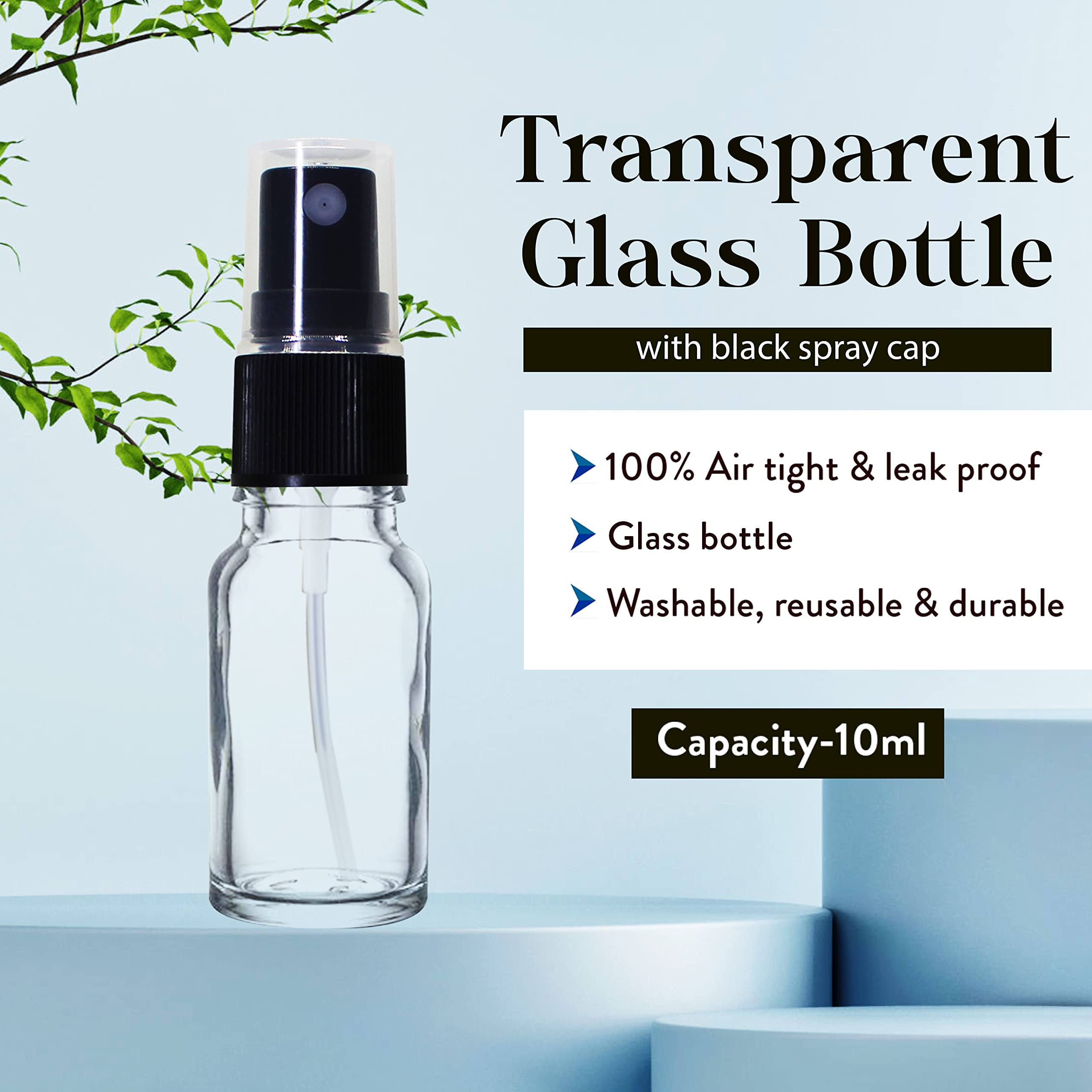 NSB Herbals 10ml Refillable Clear Fine Mist Spray Glass Bottles with Spray Pump - Perfect for DIY Perfume, Essential Oils, Aromatherapy Blends, Facial Mists & Beauty Products (3-Pack) | Travel-Friendly, Home Spa & Skincare Essentials