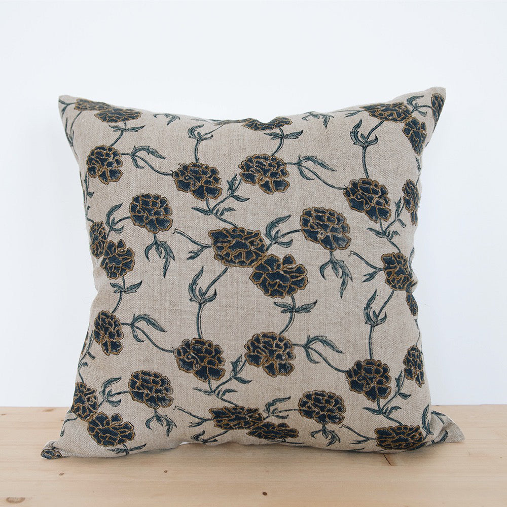 Handmade Linen Block Printed Pillow Cover No. 0221 - Bohemian Home Decor for Living Room, Bedroom & Sofa