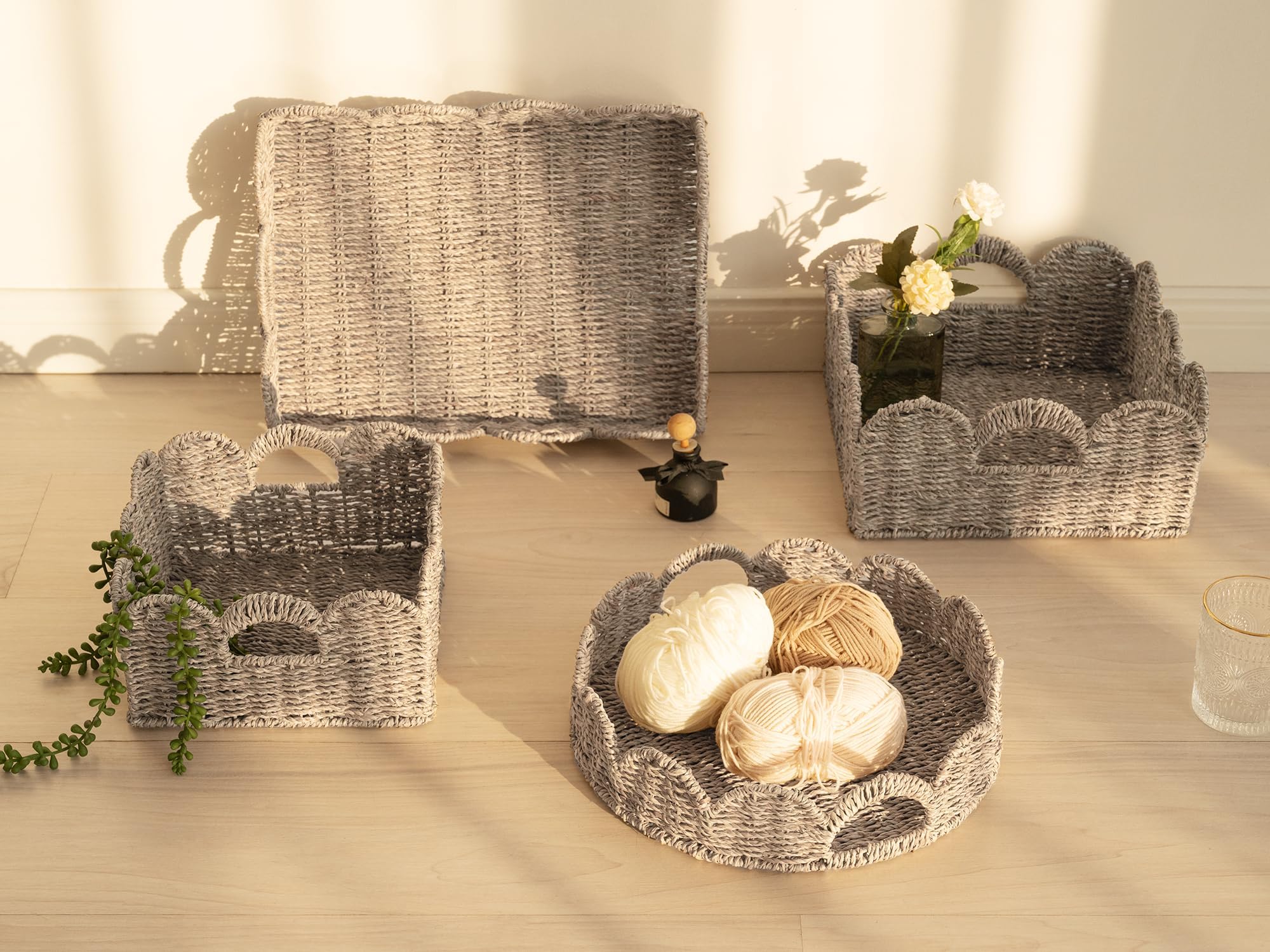 Round Wicker Rattan Serving Tray with Handles - 13