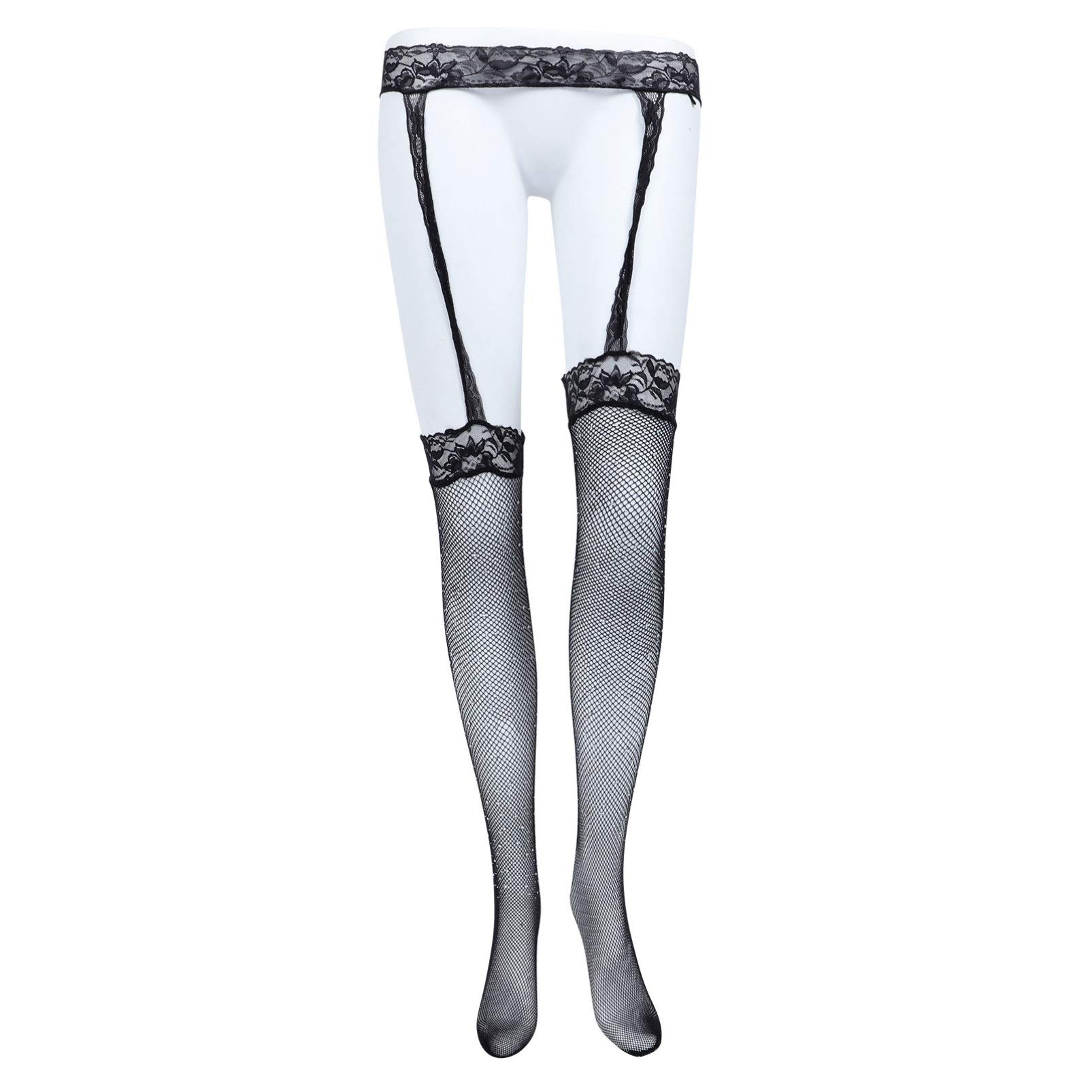 Amosfun Lace Thigh High Stockings - Sparkle Fishnet Tights for Cosplay & Party
