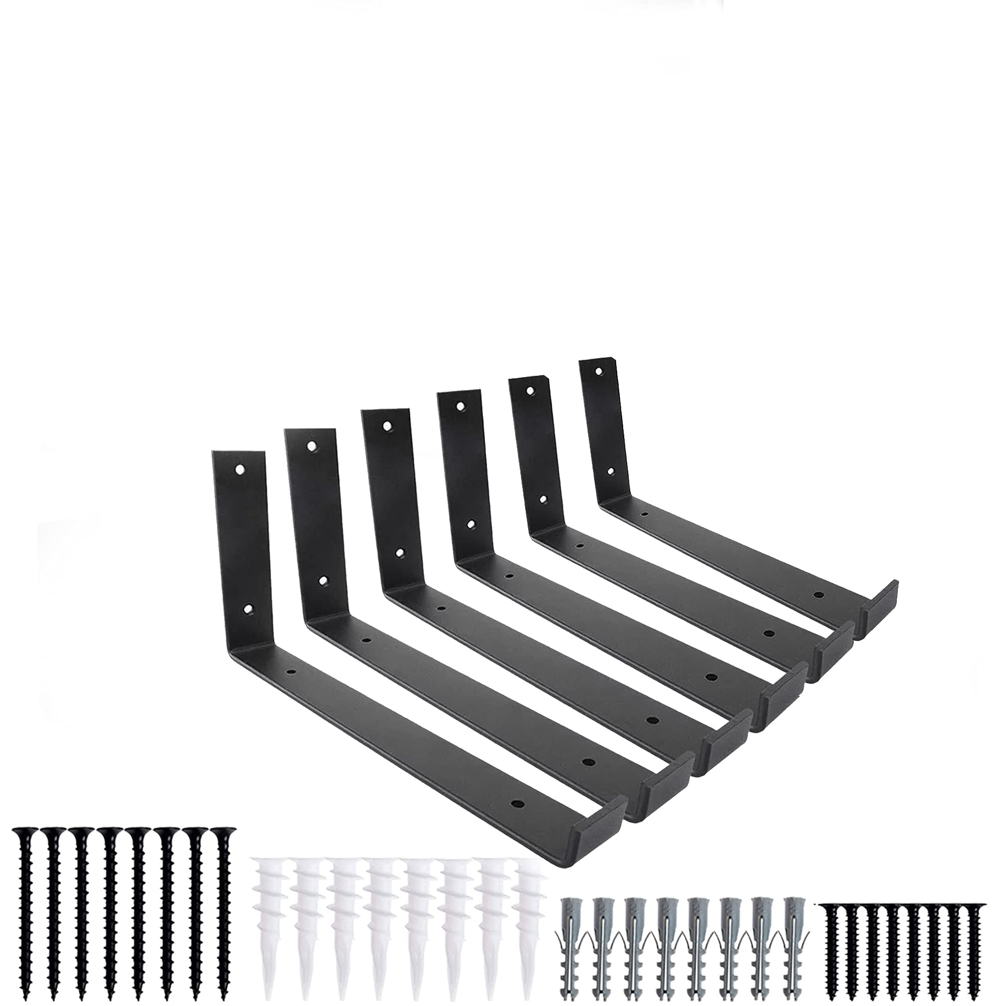 Heavy Duty Black Metal Shelf Brackets 6 Pack - 10