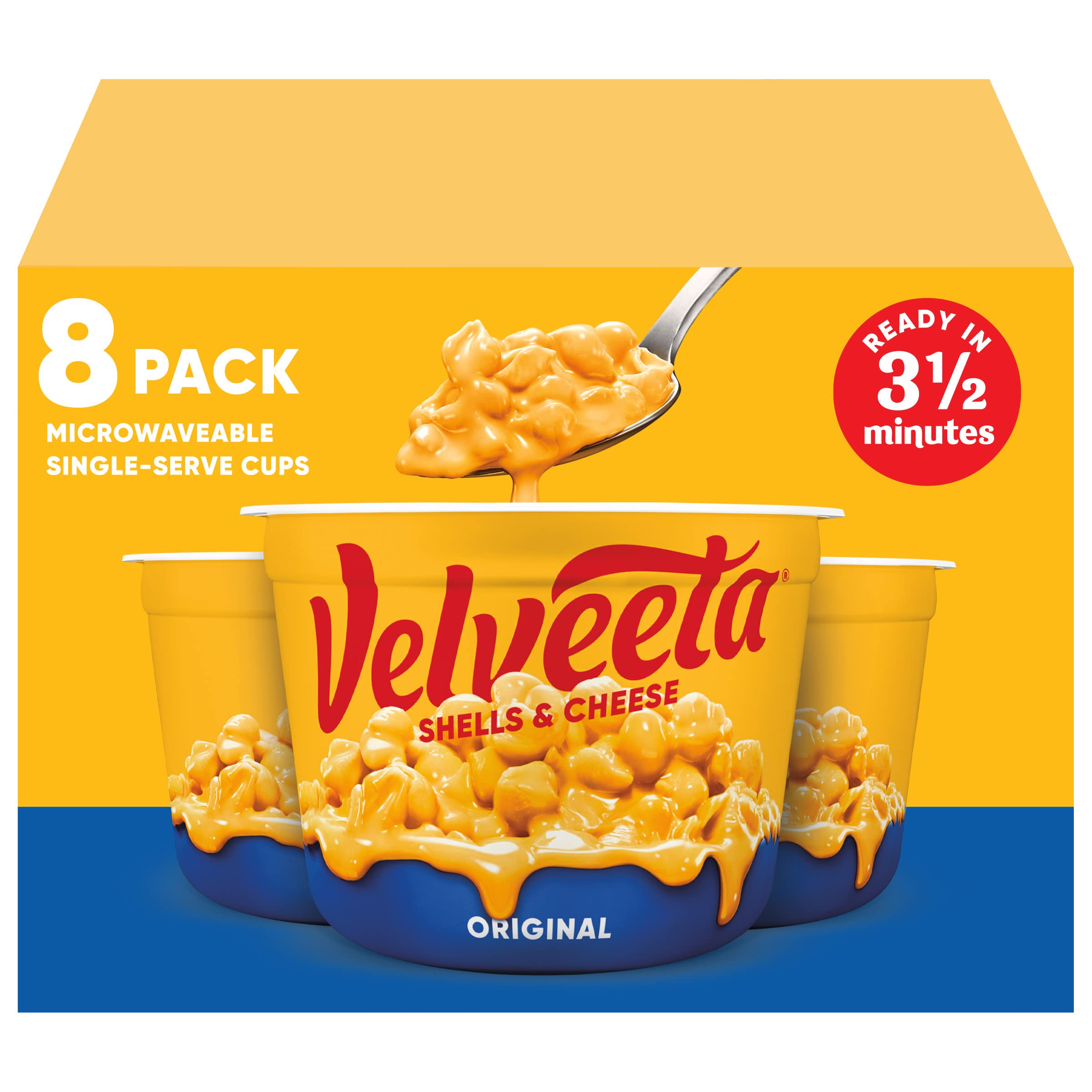 Velveeta Shells & Cheese Original Microwaveable Pasta with Cheese Sauce - 8 Count Box (2.39 oz Cups) | Quick & Easy Meal for Lunch, Dinner or Snacks