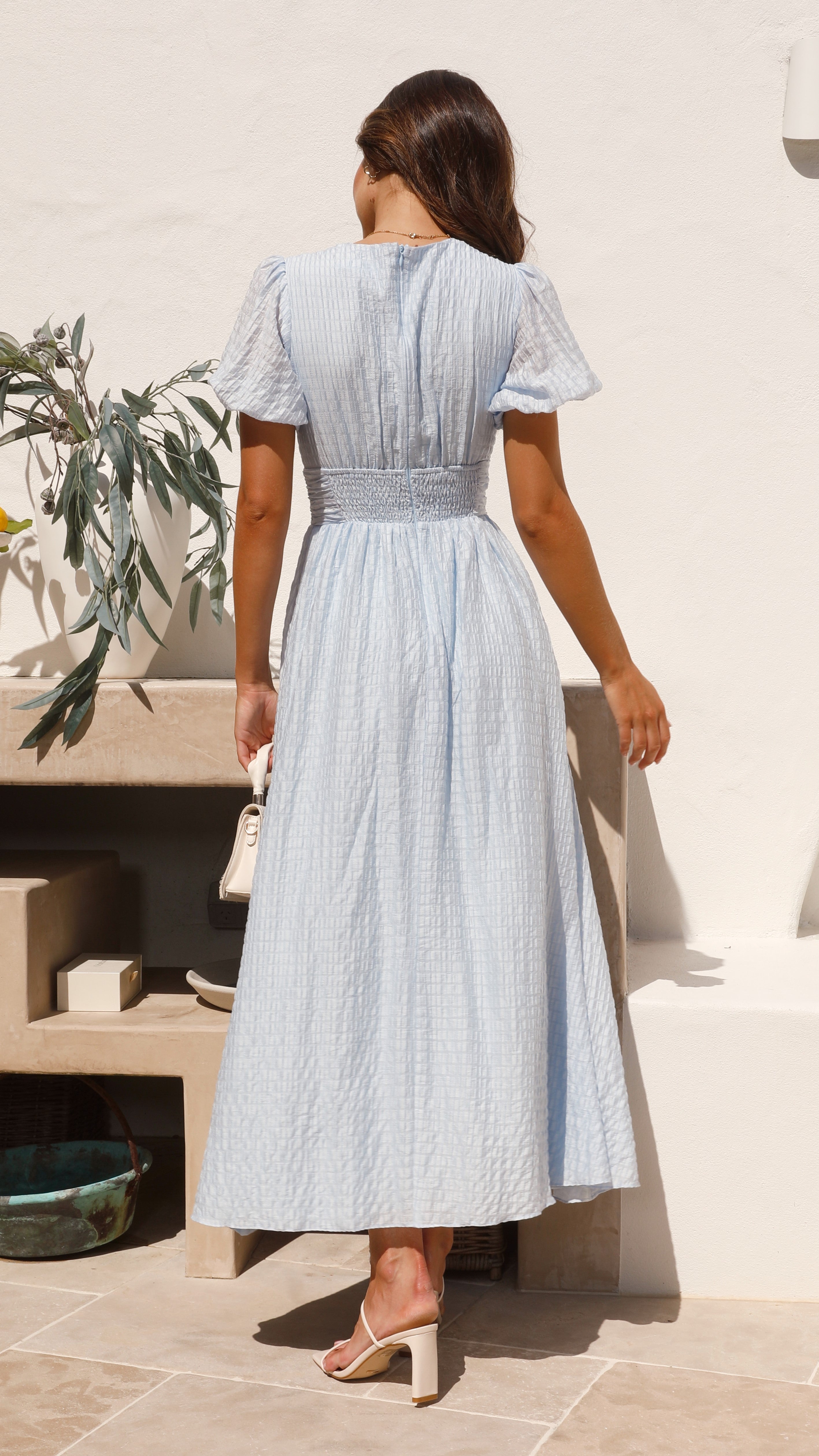 Faiz Maxi Dress - Light Blue Flowy Long Summer Dress for Women | Beach Wedding, Vacation, Party Wear