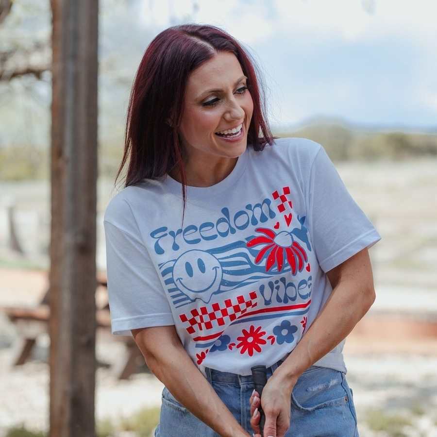 Women's Freedom Vibes Boyfriend Fit T-Shirt - Soft Cotton Relaxed Fit Tee for Casual Wear & Everyday Comfort | White