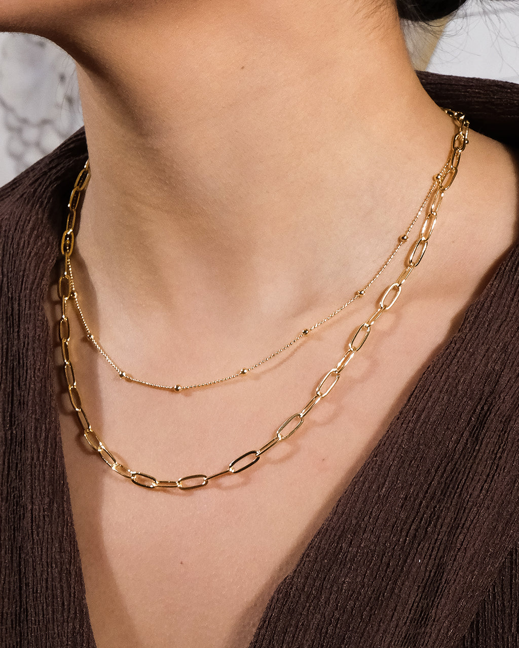 Leah Beaded & Paperclip Layered Chain Necklace - Trendy Women's Jewelry for Casual Wear & Special Occasions