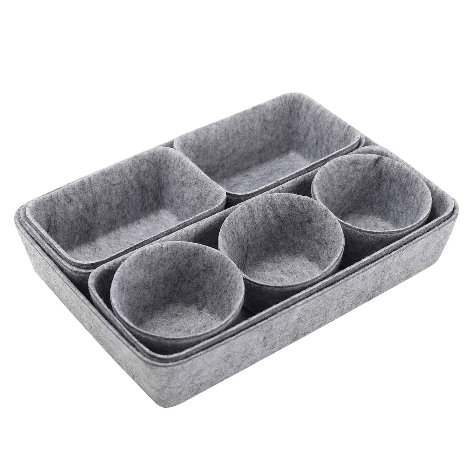 8-Piece Felt Drawer Organizer Set - Small Shallow Storage Bins & Trays for Vanity, Makeup, Dresser, Kitchen, Bathroom, Bedroom & Office | Perfect for Jewelry, Cosmetics, Utensils & Desk Supplies Organization
