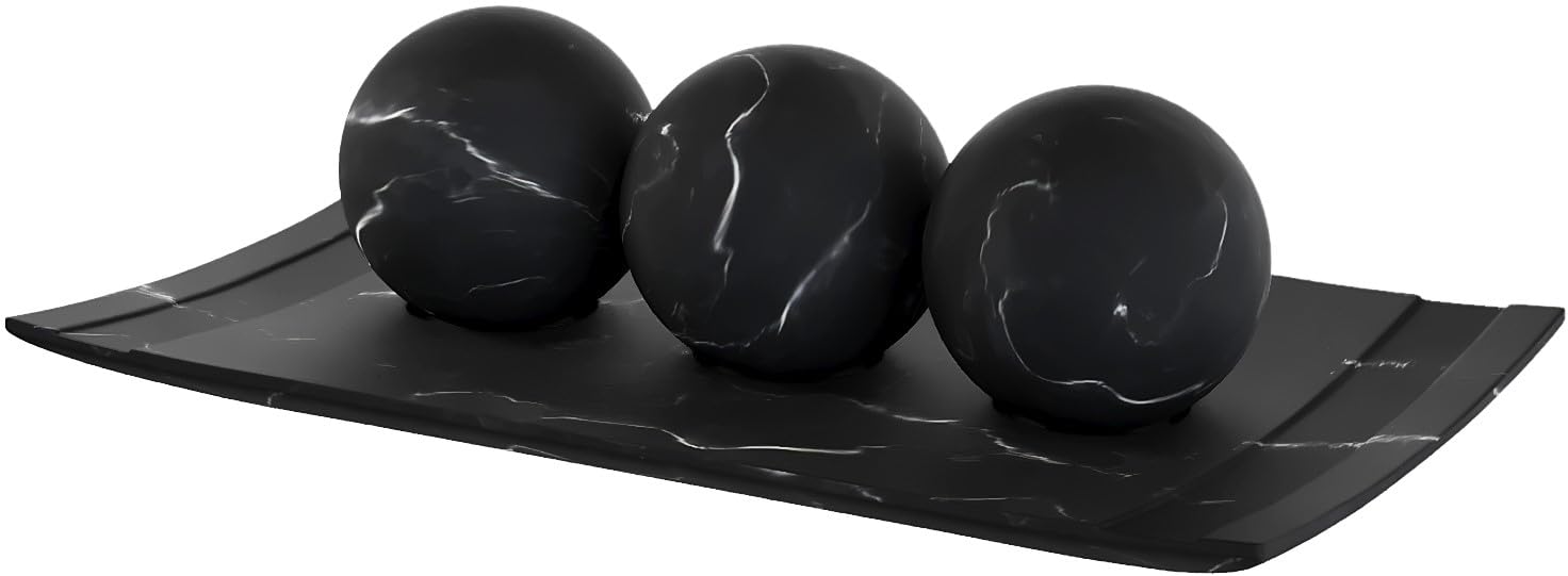 Creative Scents Black Marble Look Home Decor Bowl and Orb Set - Elegant Coffee Table Centerpiece for Living Room, Dining Table, Kitchen Counter & Entryway - Modern Housewarming Gift & Stylish Interior Design Accent (Perfect for Wedding Decor, Holiday Tablescapes & Luxury Home Styling)