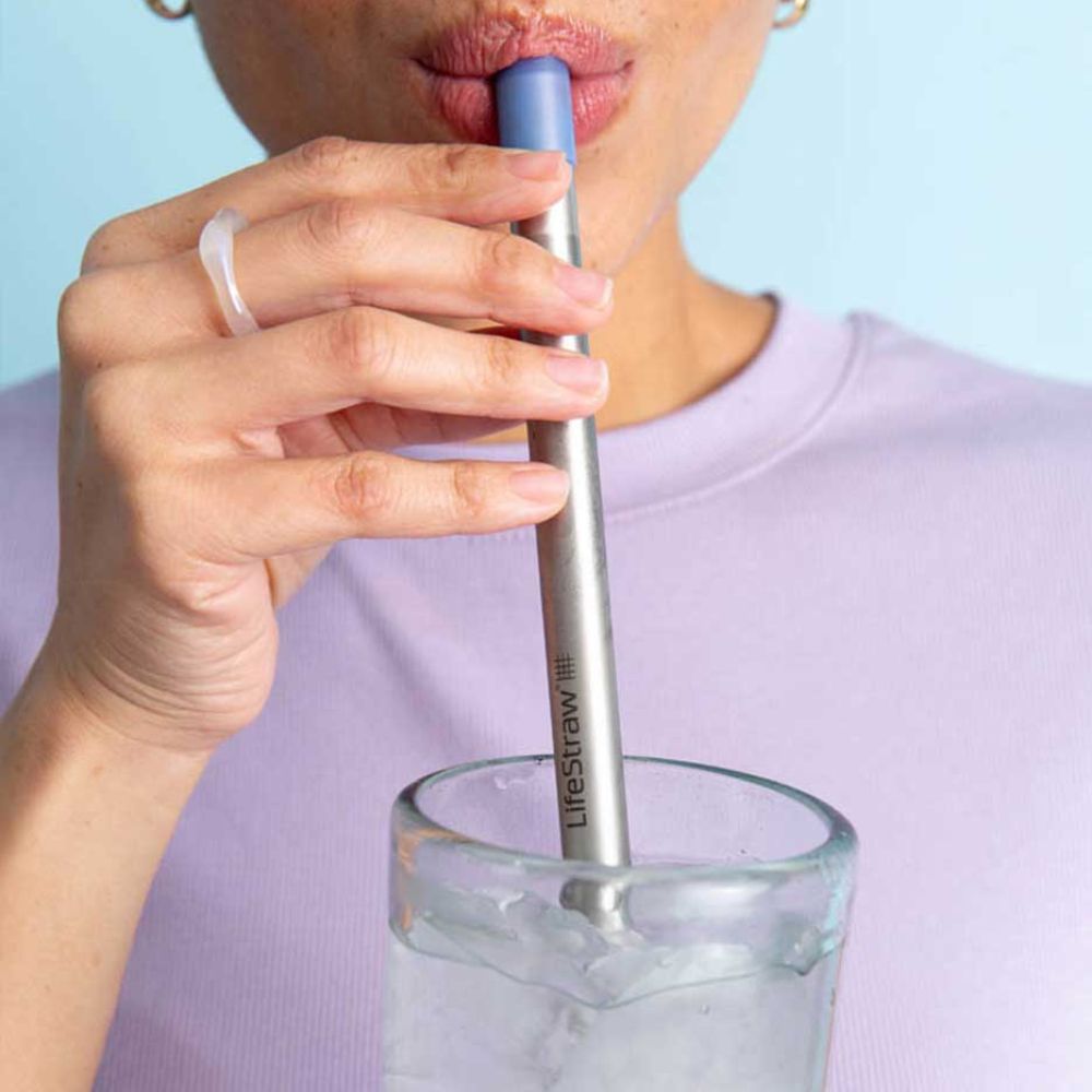 LifeStraw SIP Stainless Steel Water Filter Straw with Carry Case - Portable Water Purifier for Camping, Hiking, Travel & Emergency Preparedness