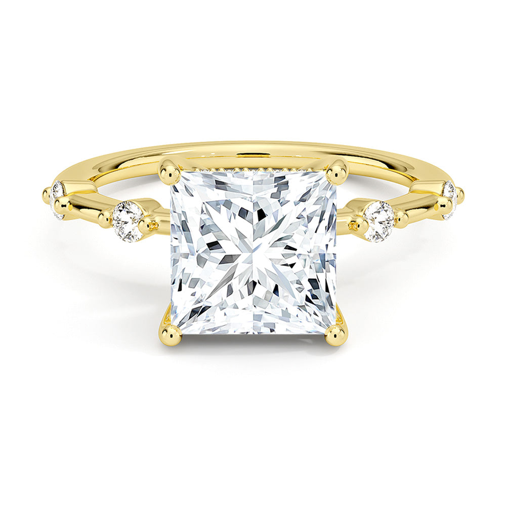 Princess Cut Moissanite Engagement Ring with Diamond Accent Band & Hidden Halo - Perfect for Proposals, Weddings & Anniversary Gifts