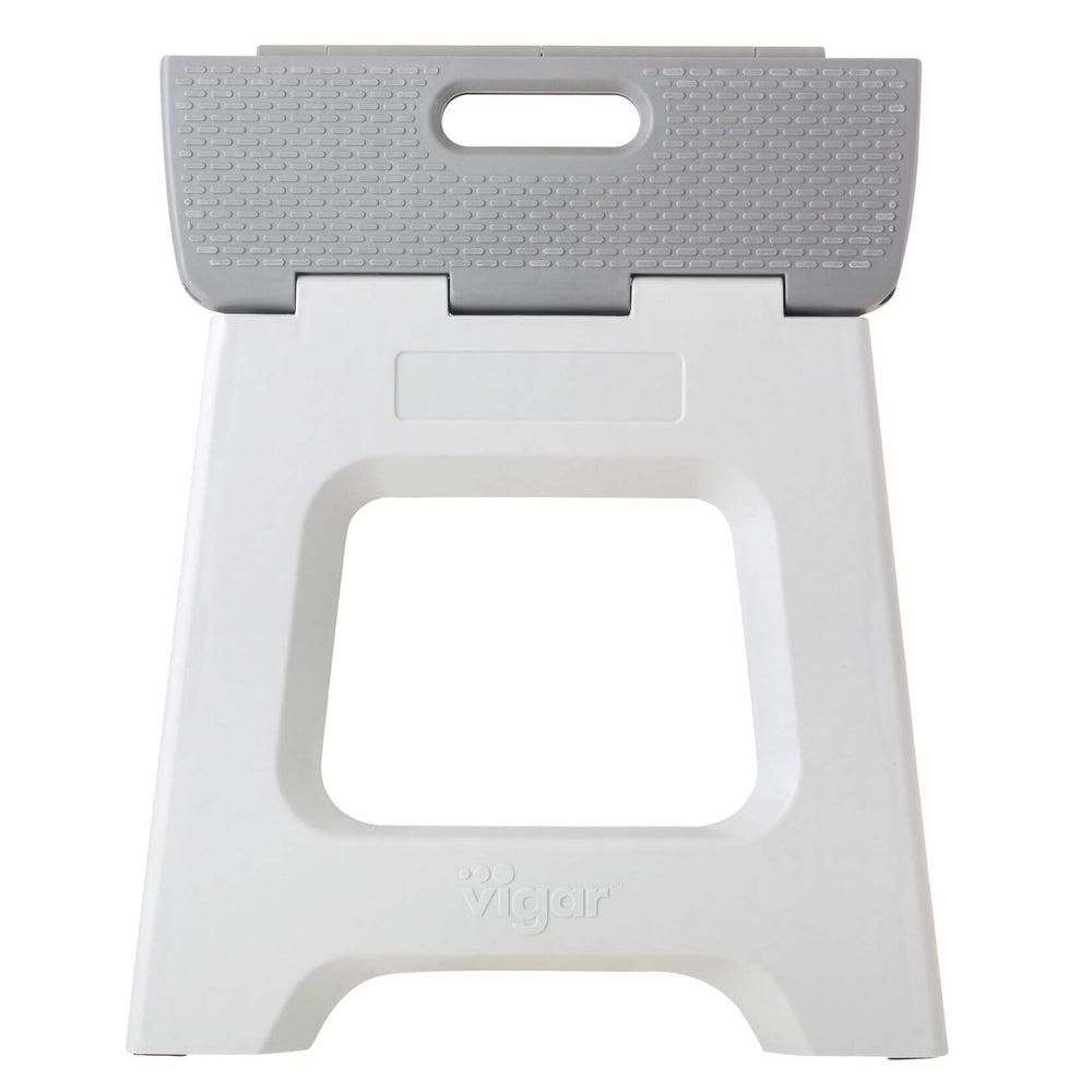 Vigar 32cm Compact Folding Step Stool - Lightweight & Portable Grey Step Ladder for Home, Kitchen, Bathroom, Kids & Seniors - Non-Slip Safety Stool for Reaching High Shelves & Storage
