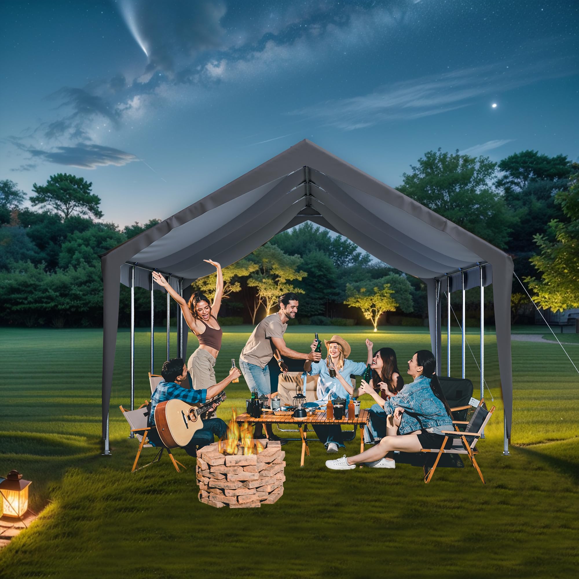 Heavy Duty 25x13 ft Steel Carport with 4 Roll-Up Doors & Windows - Extra Large Portable Outdoor Garage for Pickup Trucks, SUVs, Travel Trailers | Weatherproof Shelter for Camping, RV Storage & Vehicle Protection