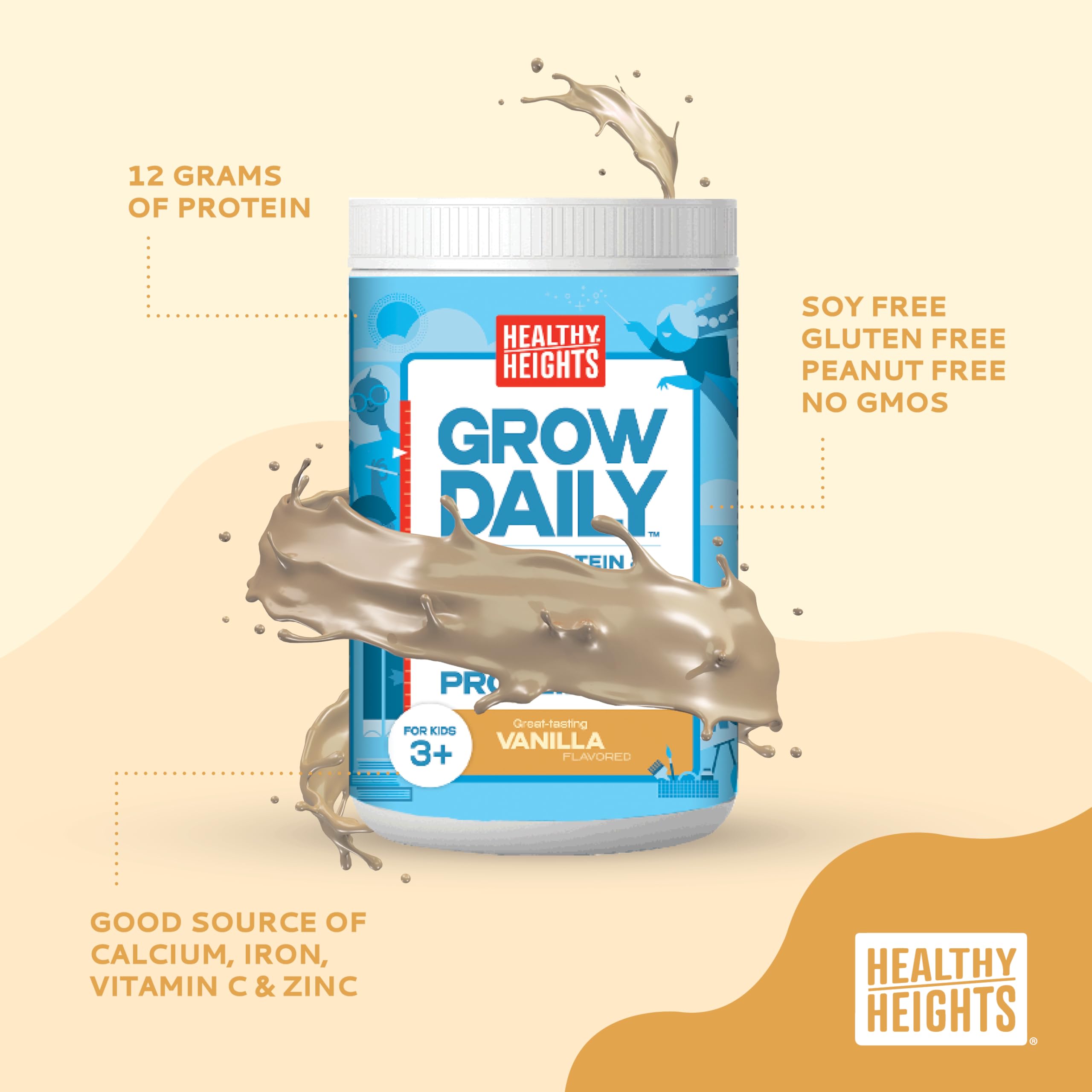 Healthy Heights Grow Daily Kids Protein Drink Mix (Vanilla) - High Protein Shake for Children Ages 3+ | Supports Growth & Development | Perfect for Breakfast, School Lunches & After-School Snacks