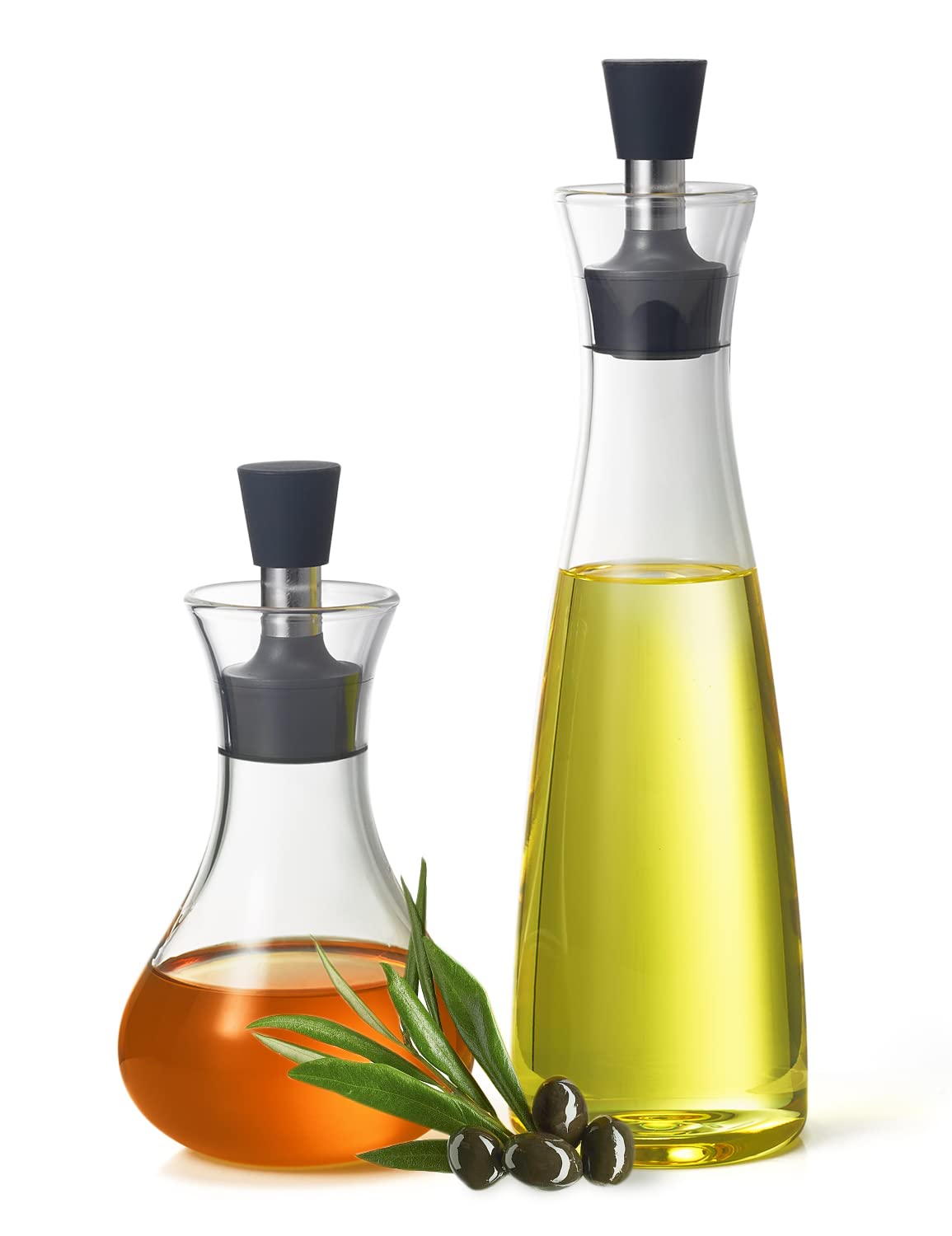 Premium Glass Olive Oil Dispenser Bottle Set - 2 Pack (8oz & 17oz) with Sealing Cap, No Funnel Needed - Clear Kitchen Oil and Vinegar Containers for Cooking, Salad Dressing & Home Decor - Easy to Clean & Drip-Free Design