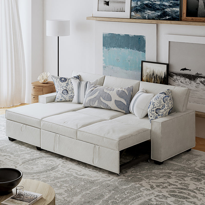 Sendera Upholstered Pull Out Sleeper Sofa & Chaise with Storage (Right) - Convertible Sectional Couch for Small Spaces - Perfect for Guest Room, Living Room & Studio Apartments