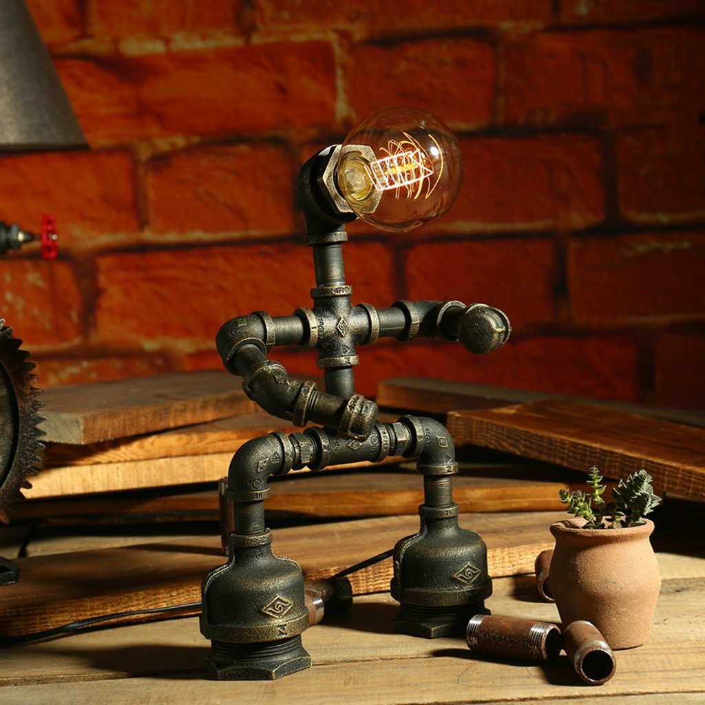 Vintage Industrial Pipe LED Desk Lamp - Adjustable Multifunctional Office Lighting with Retro Style for Coffee Bars, Restaurants & Home Workspaces (36x23cm) - Perfect for Reading, Studying & Ambient Decor