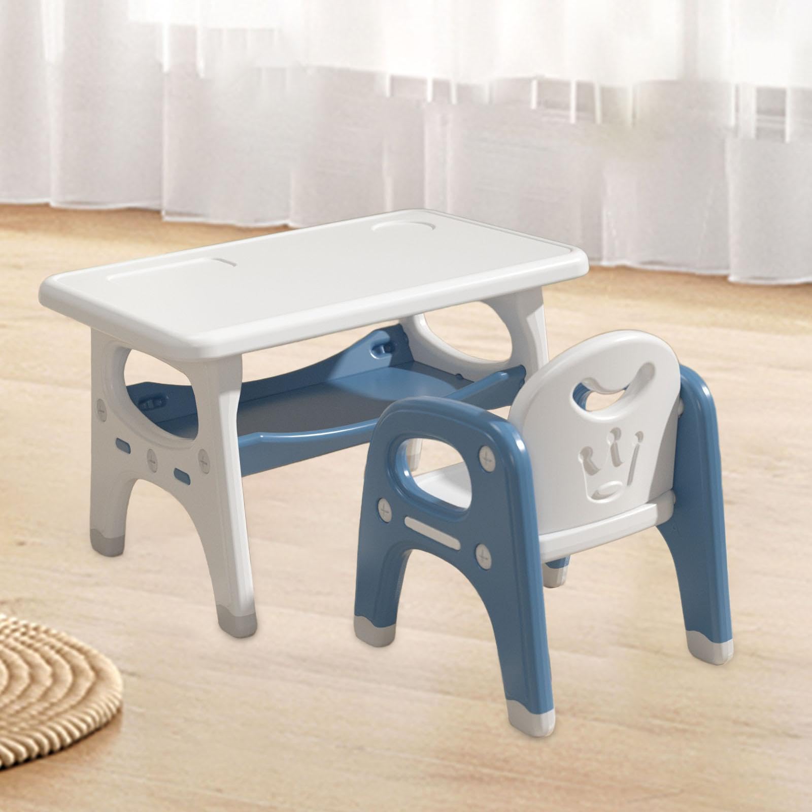 Kids Drawing Table and Chair Set - Lightweight & Versatile Children's Desk Furniture for Playroom, Study & Art Activities - Blue Gray Indoor Play Set