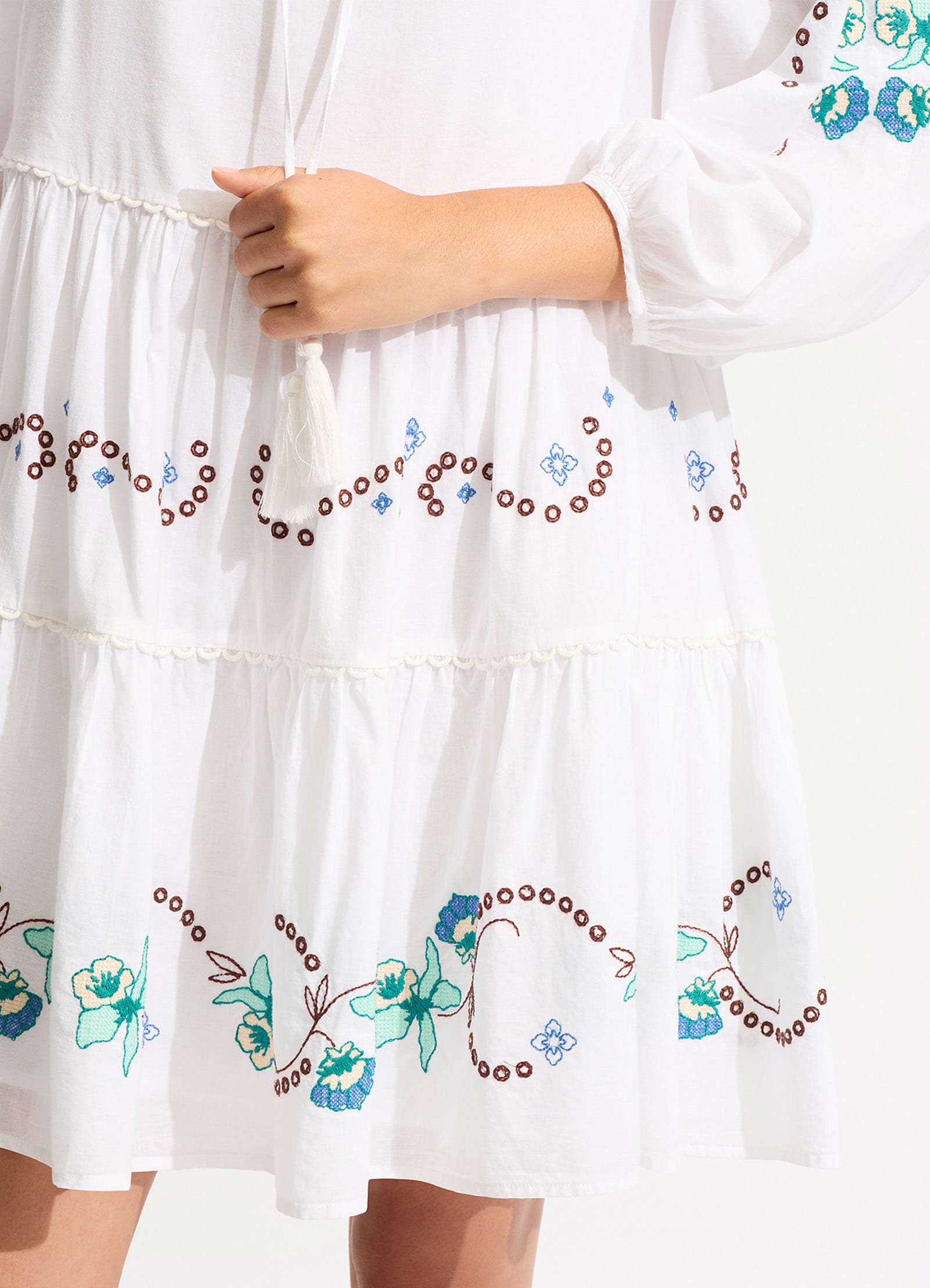 Eden Embroidery Tier Midi Dress - Floral Lace Summer Dress for Women, White | Perfect for Weddings, Parties & Special Occasions