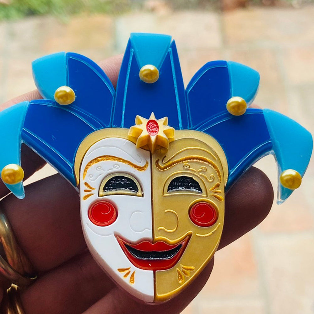 Venetian Mask Jester Acrylic Brooch - Italian Tradition Collection by Makokot Design | Perfect for Carnival Costumes, Renaissance Fairs & Themed Parties