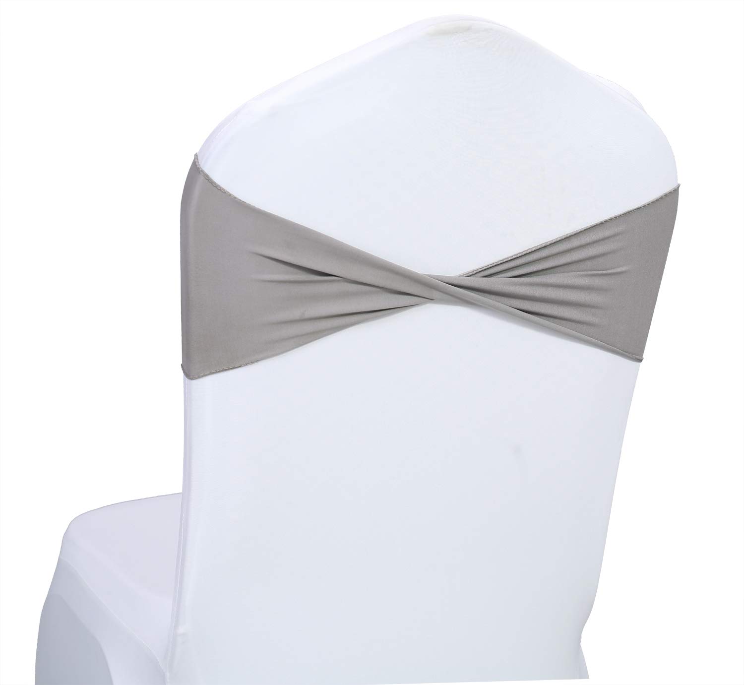 50PCS Spandex Wedding Chair Bands Sashes Bow Tie Set - Silver Gray for Wedding Decorations, Bridal Showers & Banquet Chair Covers