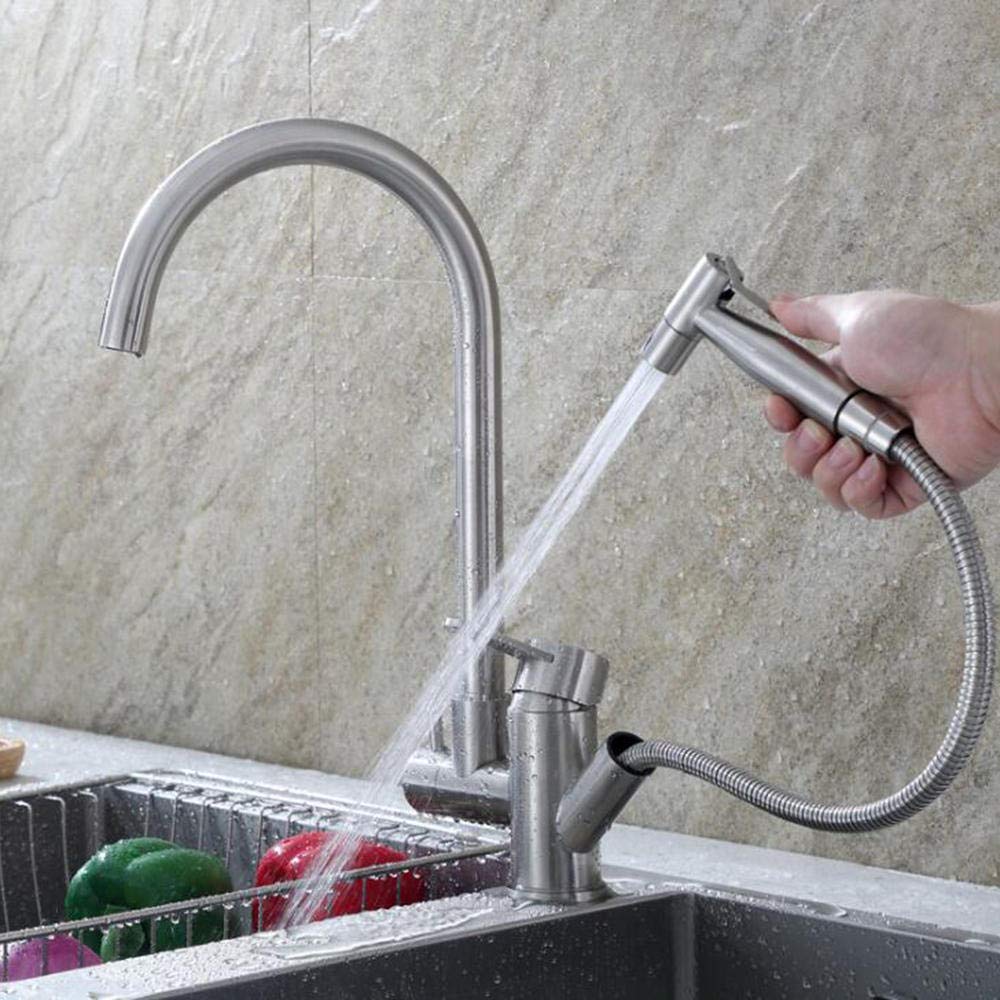 Stainless Steel Pull-Down Kitchen Faucet with Sprayer - Hot & Cold Water Mixer for Modern Sinks - Perfect for Cooking, Washing Dishes, and Food Prep