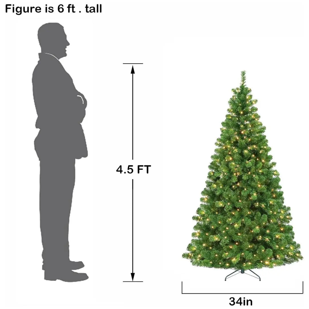 4.5'/6' Pre-Lit Artificial Christmas Tree with Warm White LED Lights | PVC Branch Tips | Easy Assembly Hinged Branches & Metal Stand | Perfect for Living Room, Office, or Holiday Decorations