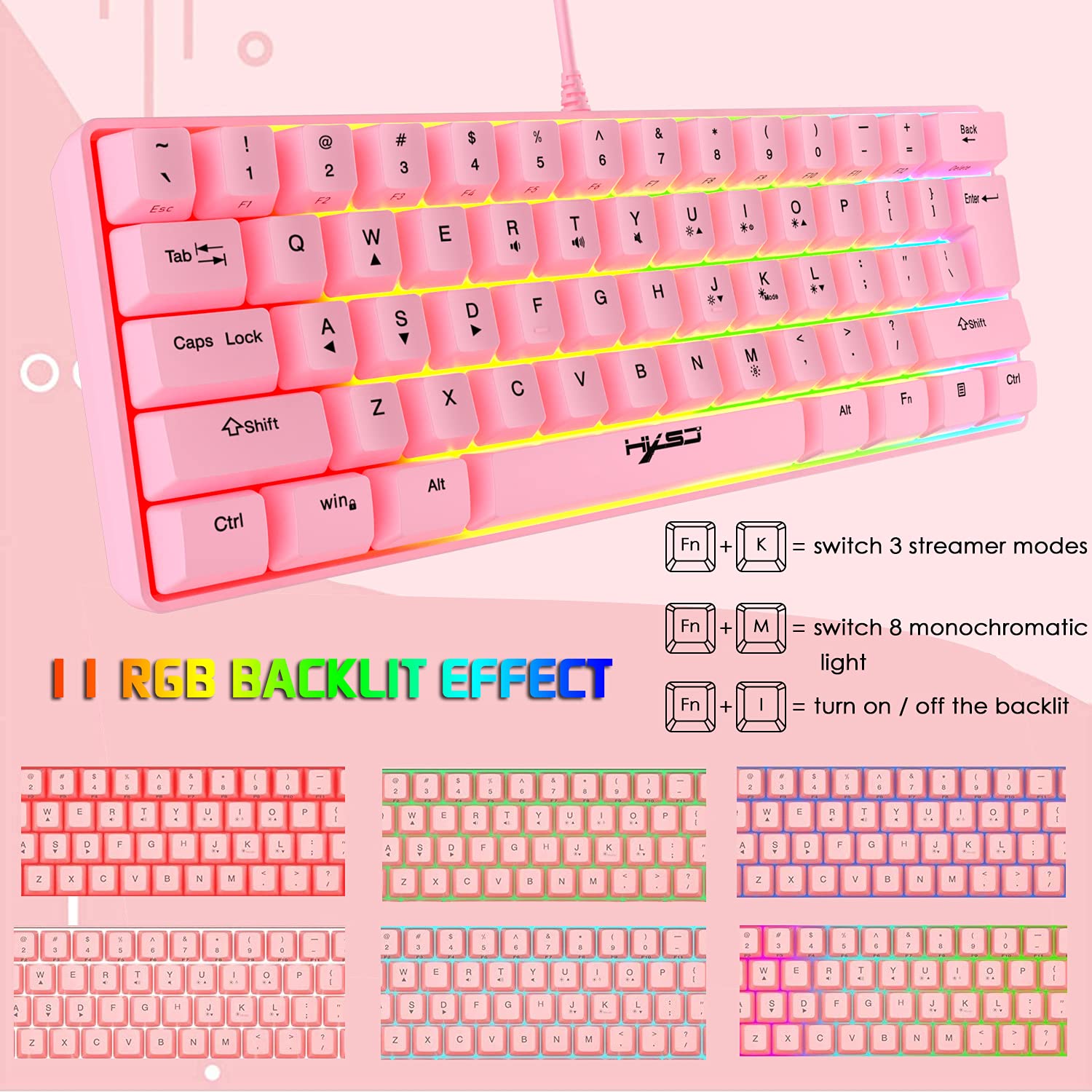 KUIYN 60% Wired Compact Gaming Keyboard and Mouse Set - 61 Keys RGB Backlit Mechanical Keyboard, Honeycomb Optical Gaming Mouse with Mouse Pad - Perfect for PC Gaming, Esports, and Office Work