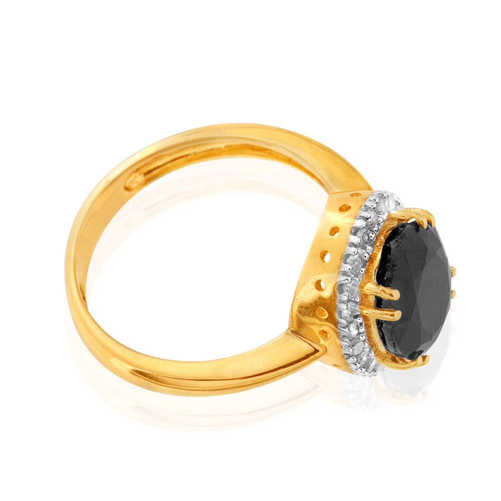 9ct Yellow Gold 8X10mm Oval Cut Natural Sapphire and Diamond Ring for Women - Elegant Engagement, Wedding, Anniversary Gift - Perfect for Special Occasions and Everyday Luxury