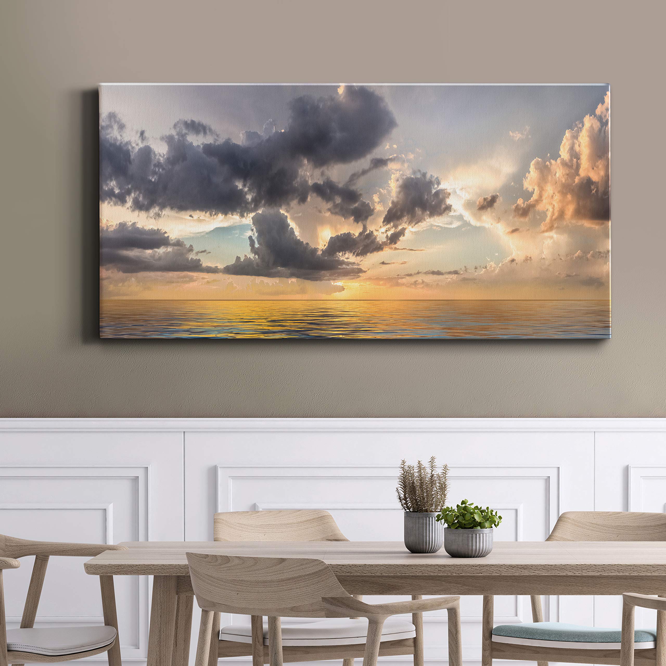 Modern Ocean Sunset Canvas Wall Art - Blue Beach Landscape Print for Living Room, Bedroom, Bathroom & Office Decor - Ready to Hang 20x40 Inches - Perfect for Coastal, Boho & Minimalist Home Styling