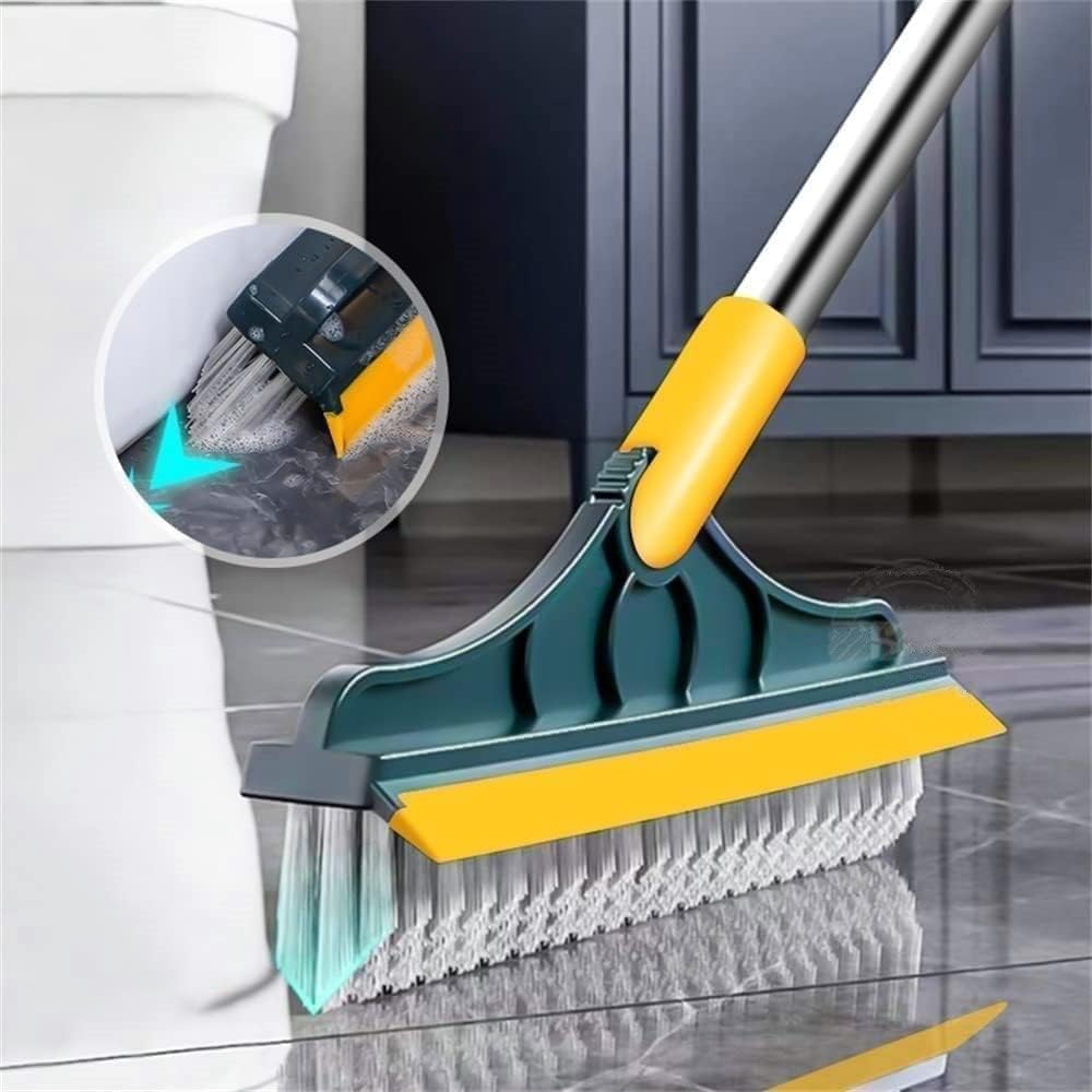 UPTRONIC 2 in 1 Bathroom Cleaning Brush with Wiper & Squeegee - Long Handle Tile Scrubber for Shower, Floor & Window Cleaning - Multi-Surface Scrub Brush with Squeezer (Green) - Perfect for Bathrooms, Kitchens & Glass Surfaces