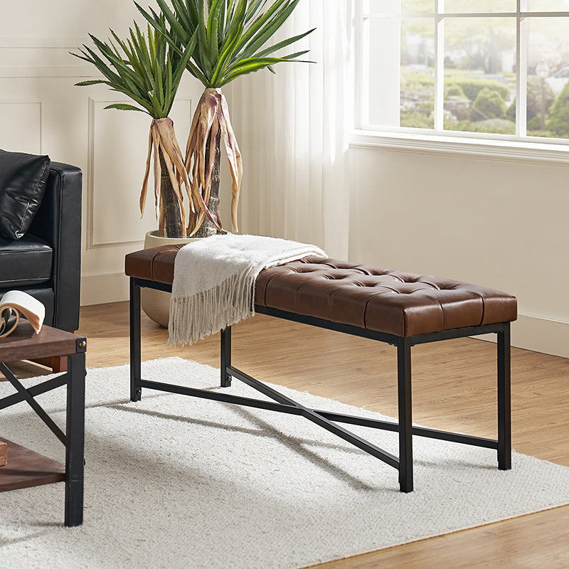 Arnold Versatile Elegance: Genuine Leather Bench with Button Tufted Design - Perfect for Living Room, Bedroom & Entryway Decor