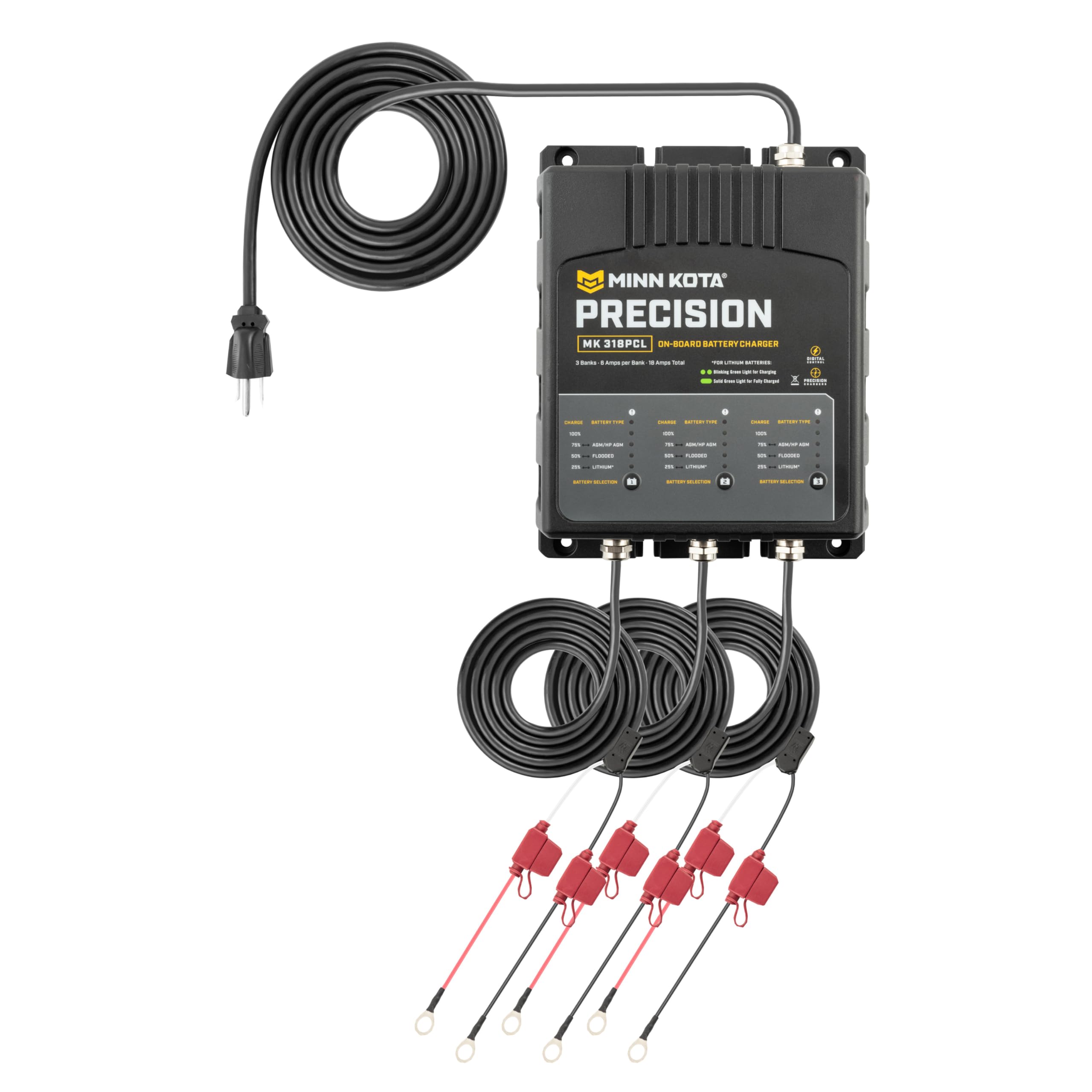 Minn Kota Precision Charger MK 318 PCL - 3 Bank 6 Amp Marine Battery Charger for Boats, Trolling Motors & Watercraft | Onboard Charging System for Deep Cycle & AGM Batteries