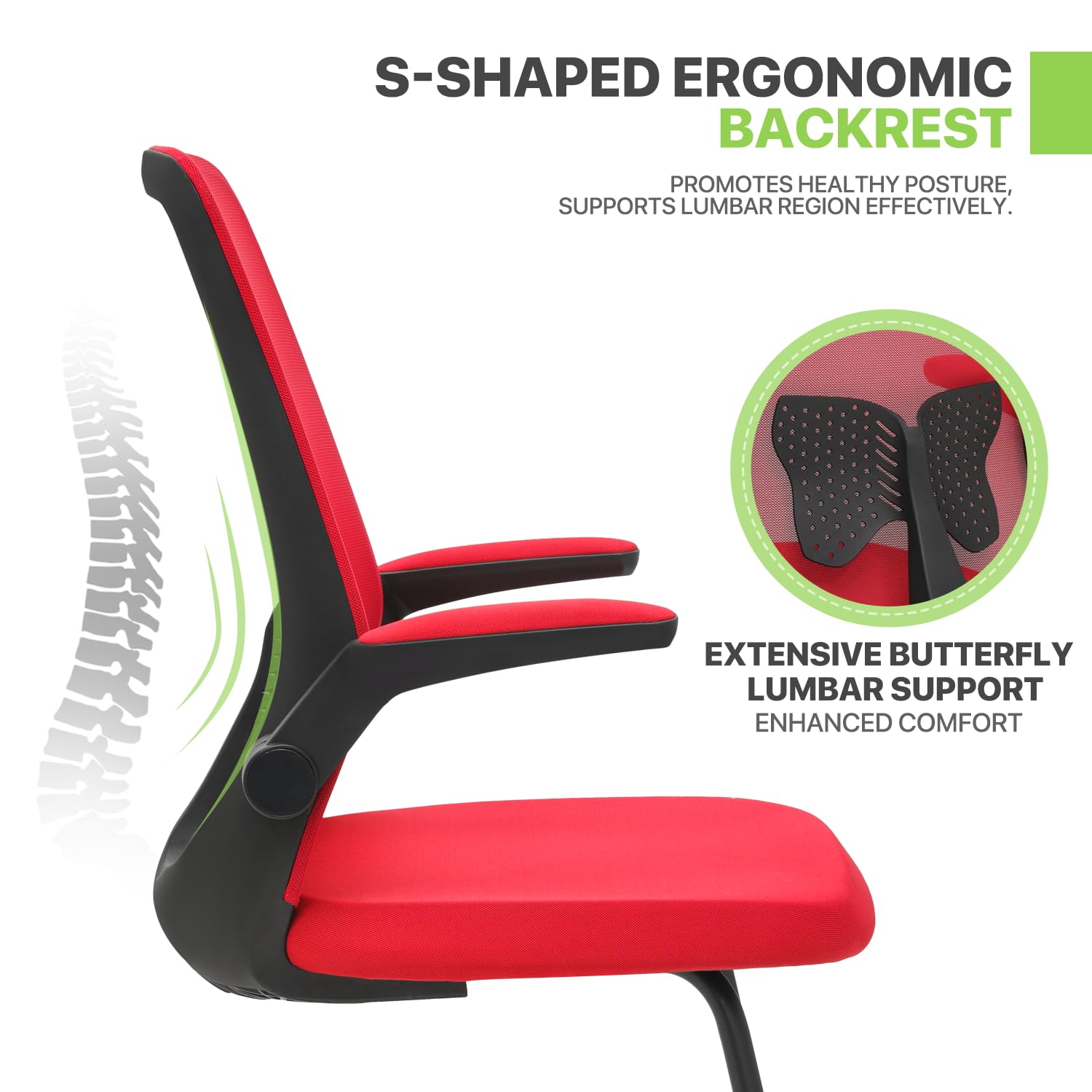 Magshion Mesh Office Chair with Lumbar Support - Mid Back Guest Chair for Conference & Reception (Red)