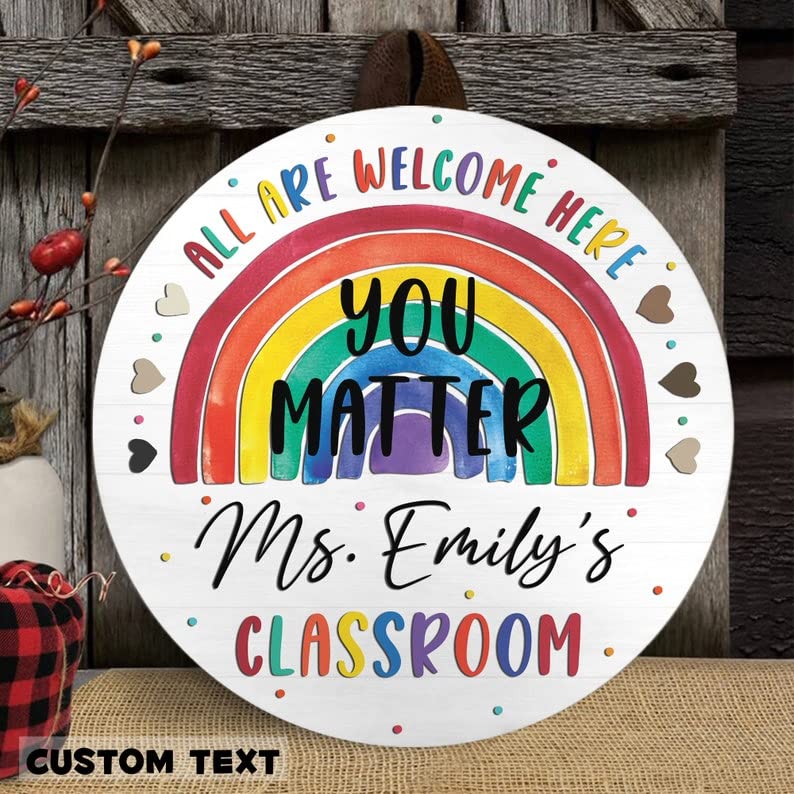 Custom Rainbow Teacher Door Sign - Personalized Classroom Name Plate for Back to School & Teacher Gifts