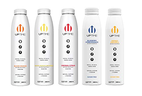 UPTIME – Sugar-Free Premium Natural Caffeine Sparkling Energy Drink | 5 Flavor Variety Pack of 10 | 12oz Bottles with Oasis Snacks Sticker | Perfect for Workouts, Gaming & All-Night Study Sessions
