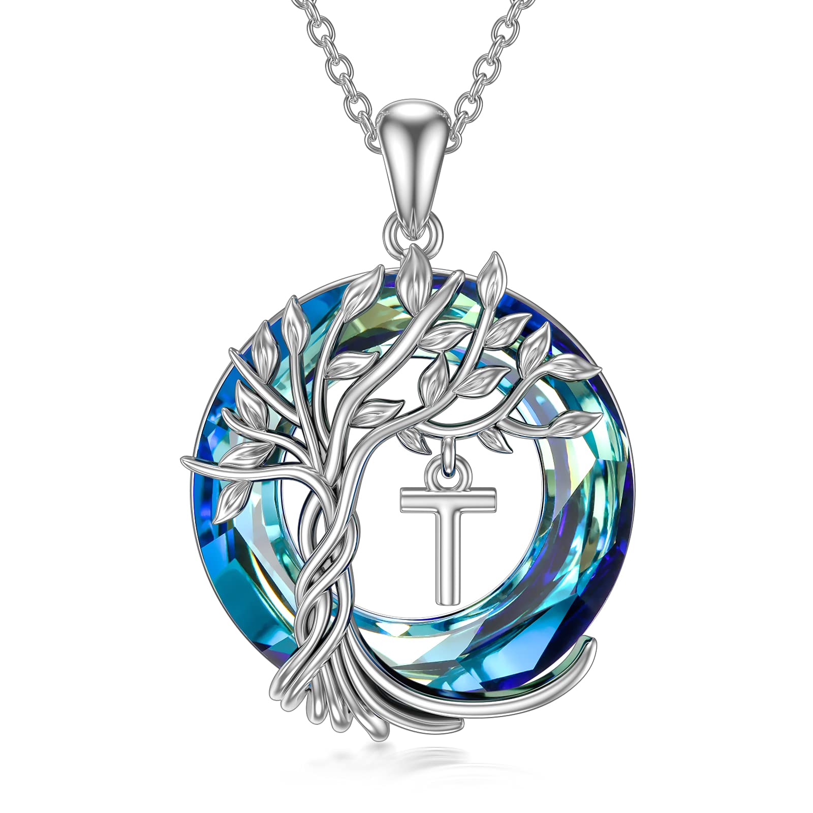 TOUPOP Tree of Life Necklace for Women - Personalized Initial A-Z Letter Pendant with Blue Crystal, 925 Sterling Silver Jewelry - Perfect Birthday Gift for Wife, Daughter, Mom & Grandma | Elegant Everyday Wear & Special Occasion Jewelry
