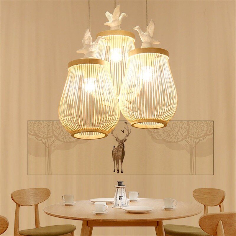 Vintage Wooden Bird Cage LED Pendant Light - Handcrafted Hanging Chandelier for Living Room, Bedroom & Dining Room Decor | Eco-Friendly Edison Bulb Included | Perfect for Farmhouse, Boho & Rustic Home Lighting
