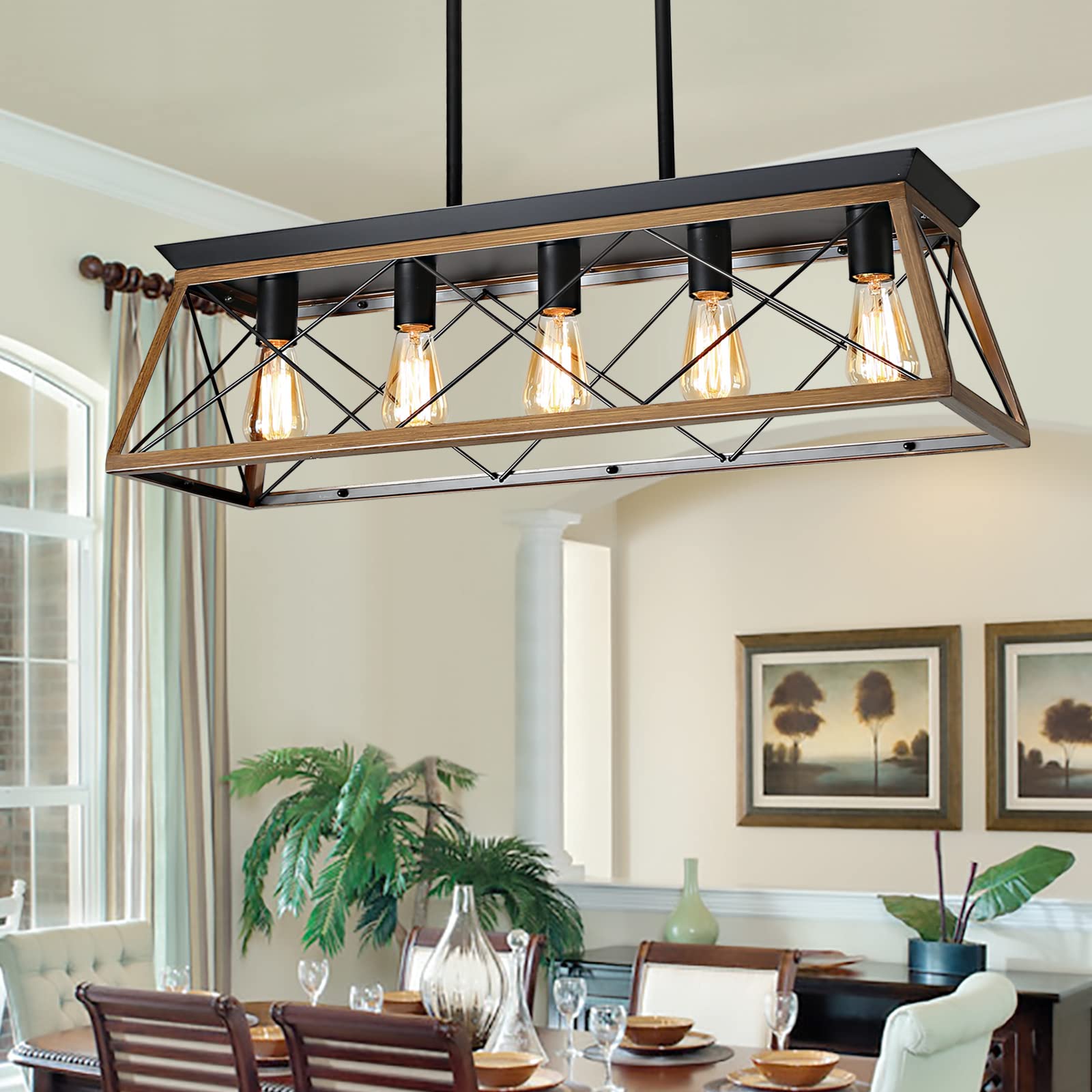 Farmhouse Pendant Lighting Set - 5-Light Kitchen Island Chandelier & 3 Pack Dining Room Pendant Lights for Modern Farmhouse Decor | Perfect for Kitchen, Dining Room, and Entryway Lighting