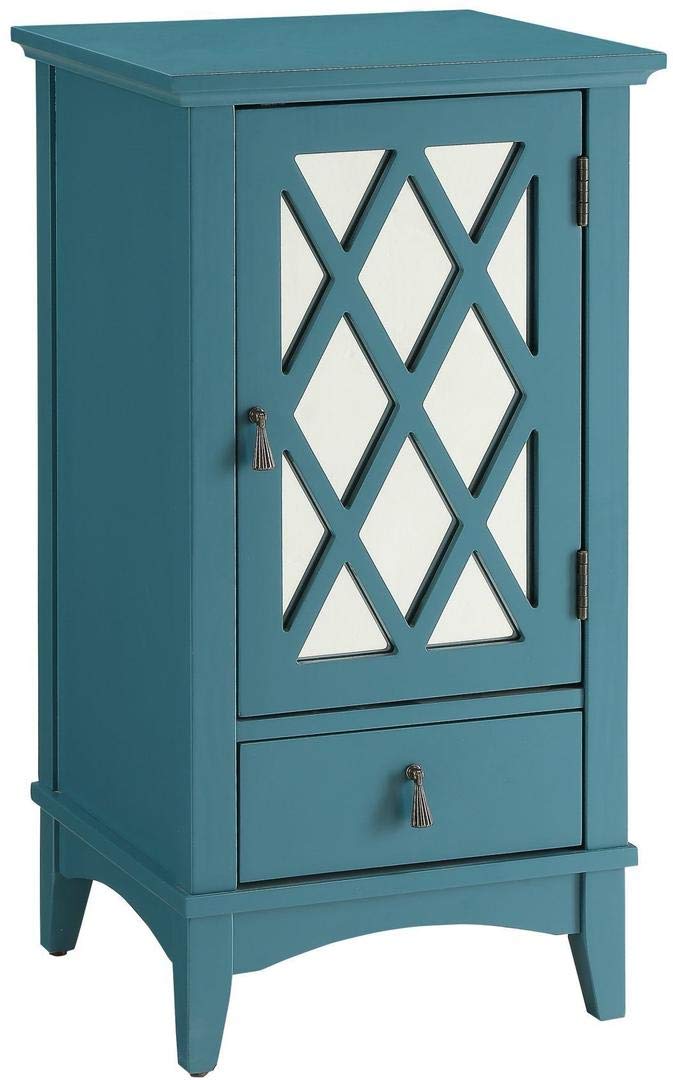 Knocbel Floor Storage Cabinet with Bottom Drawer - Mirrored Glass Door Organizer with Multiple Compartments for Bathroom, Bedroom & Living Room - Free Standing Side Cabinet in Teal - Perfect for Makeup Storage, Jewelry Organization & Home Decor
