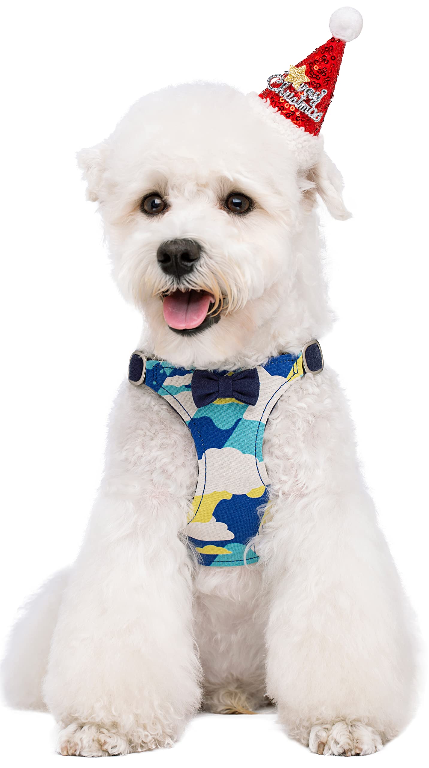 No Pull Dog Harness with Adjustable Leash - Escape Proof Soft Pet Vest for Medium Dogs, Suede Bow Navy - Perfect for Walking, Training & Outdoor Adventures
