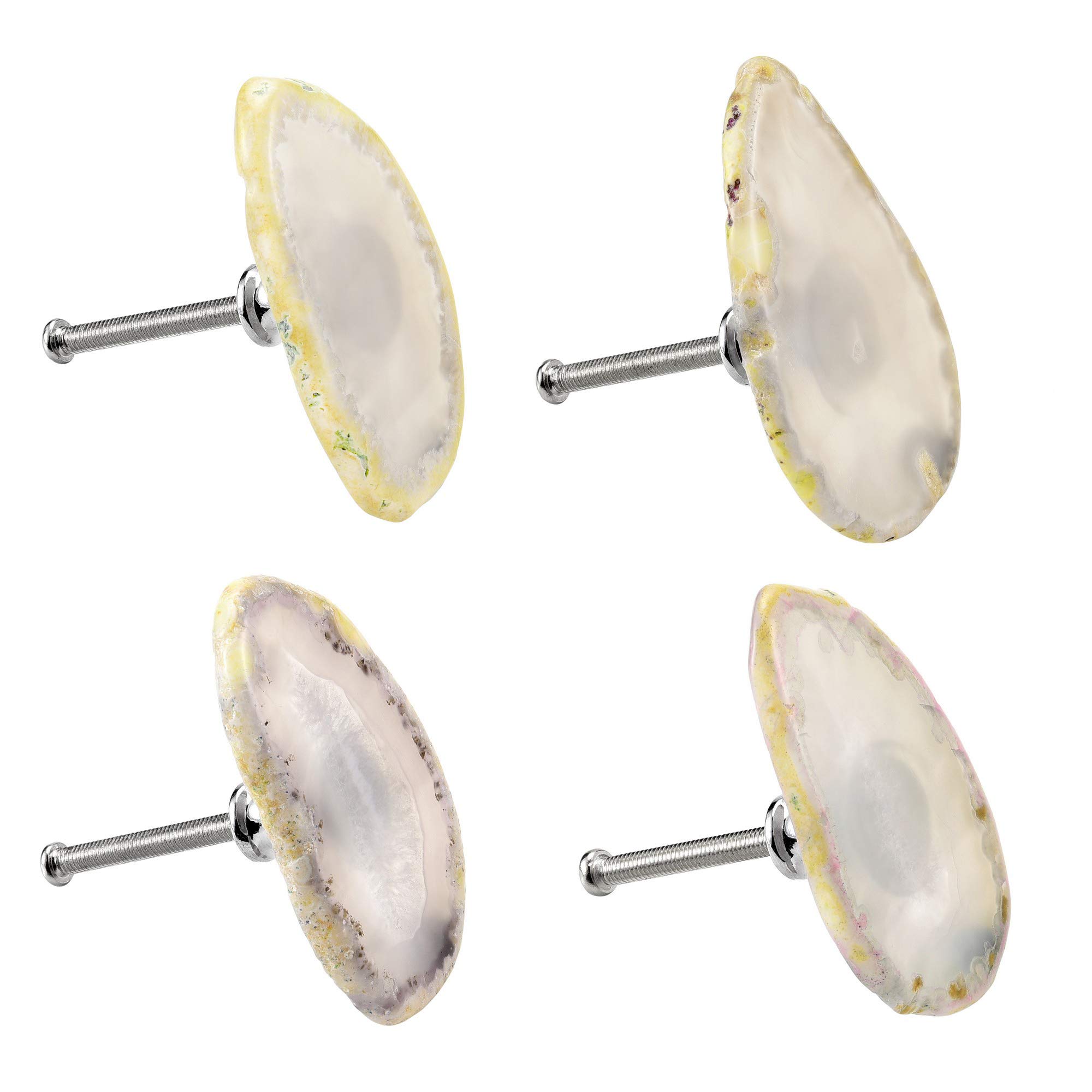 Natural Agate Geode Cabinet Knobs Set of 4 - White Stone Drawer Pulls with Screws - Elegant Dresser Hardware for Bedroom, Bathroom & Kitchen Cabinets