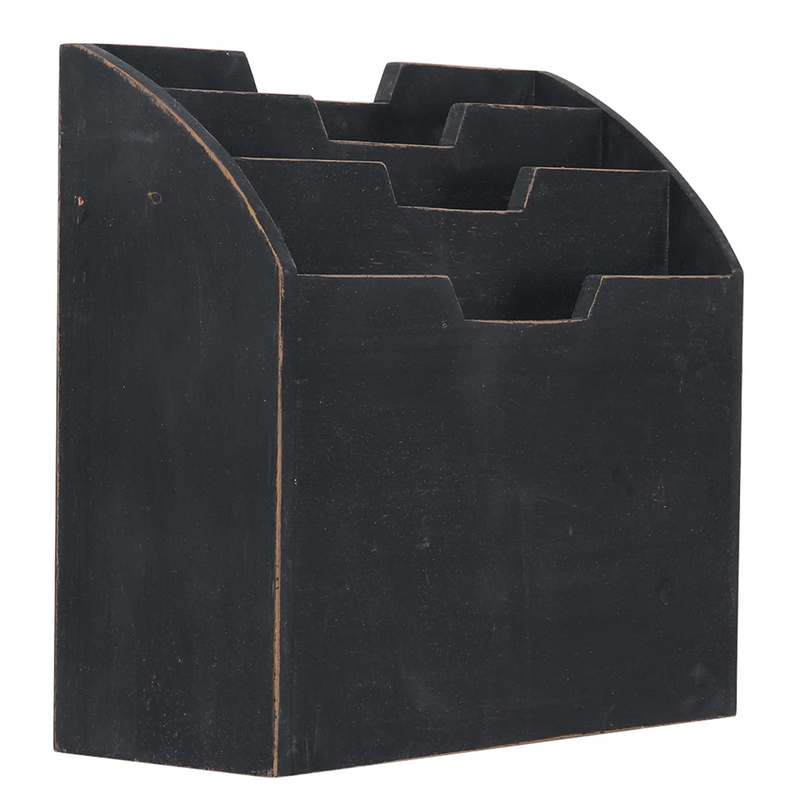 Rustic Black Distressed Wooden Desk Organizer - Mail Sorter, Paper File Holder, Magazine & Bill Organizer for Home Office, Bedside Table, and Countertop Use