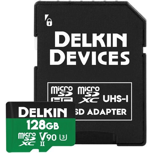 Delkin Devices 128GB Power UHS-II microSDXC Memory Card with Adapter - High Speed for 4K Video, DSLR Cameras, Drones & Gaming - Fast Read/Write Performance for Professional Photography & Action Cameras