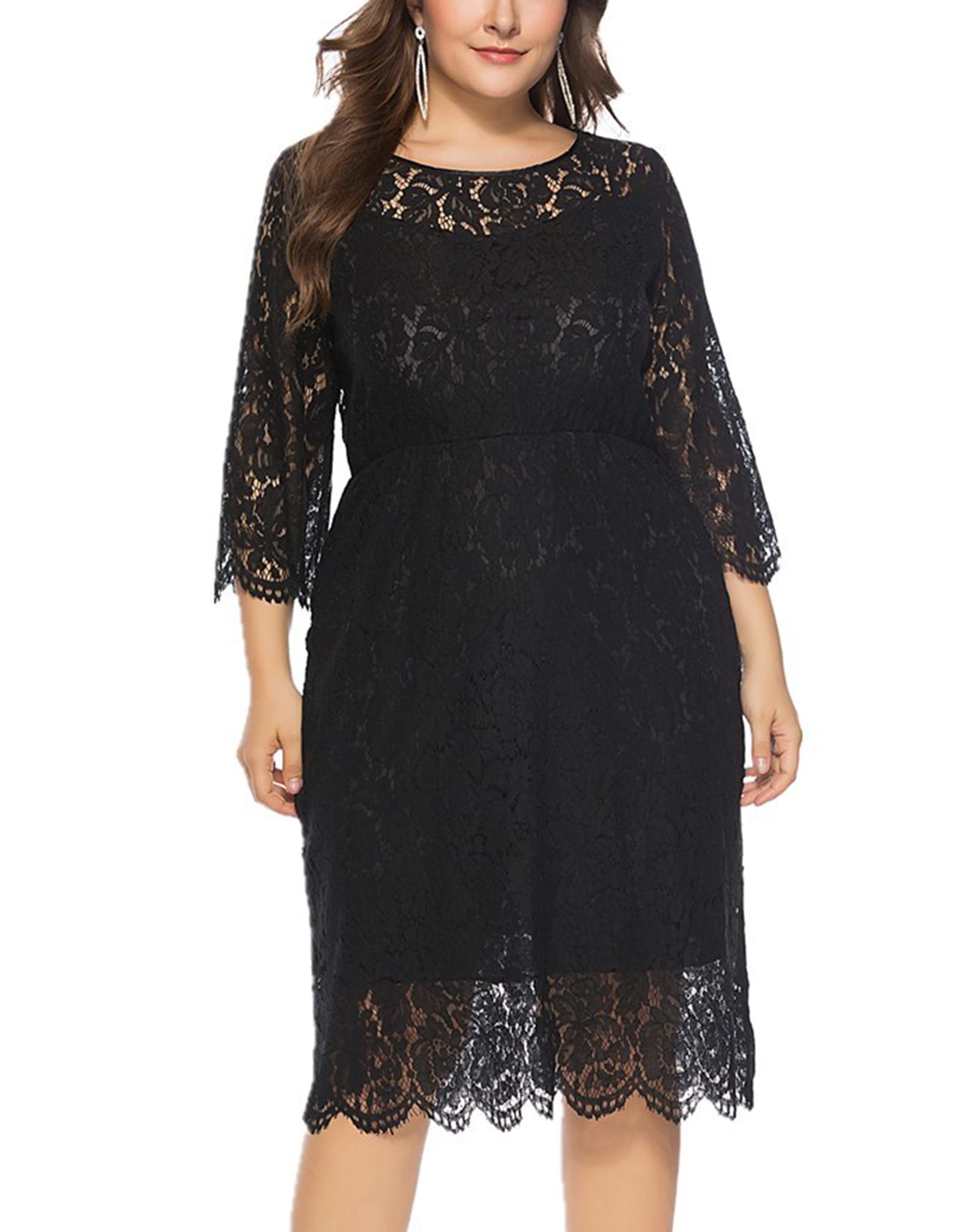 AQQYA Plus Size Retro Floral Lace Cocktail Dress for Women - Elegant A-Line Midi Dress for Wedding Guest, Evening Party, Prom & Special Occasions